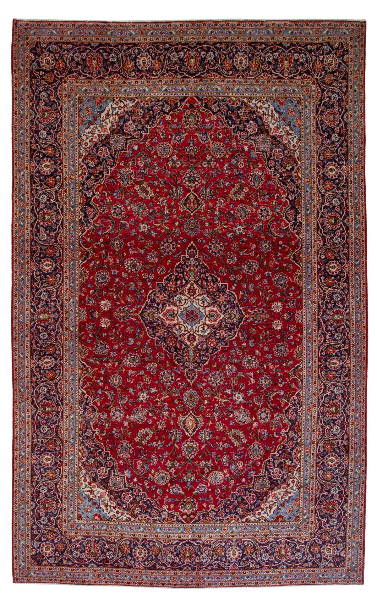 Persian Kashan oversized rug in deep red and navy, view 2 of 20