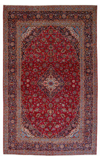 Persian Kashan oversized rug in deep red and navy, view 2 of 20