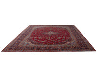 Persian Kashan oversized rug in deep red and navy, view 3 of 20