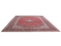 Persian Kashan oversized rug in deep red and navy, view 4 of 20