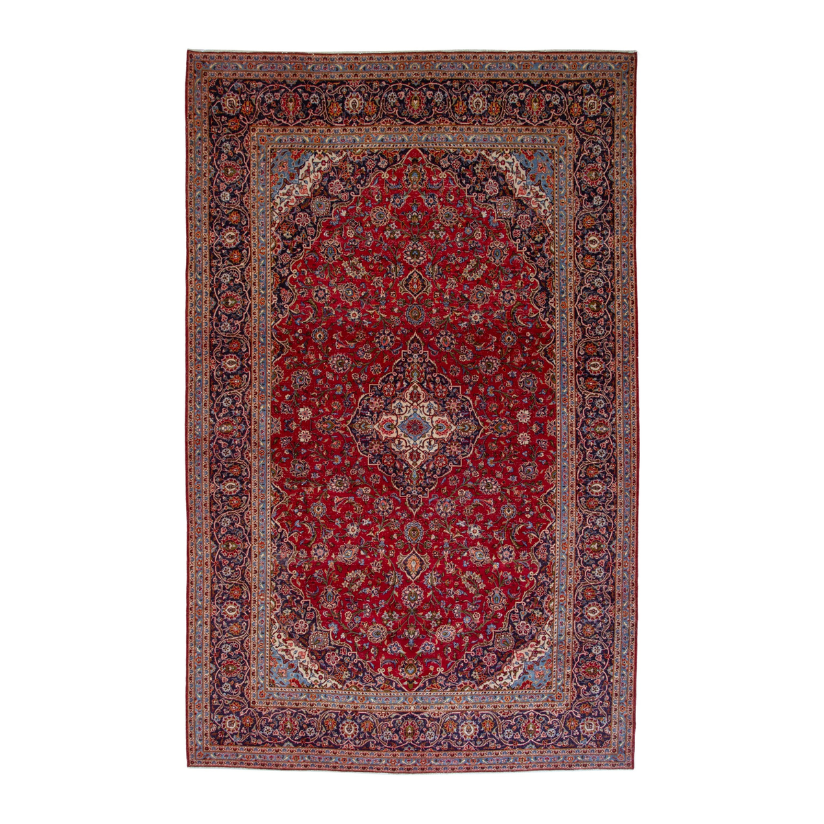 Persian Kashan oversized rug in deep red and navy, 10' x 14'6"