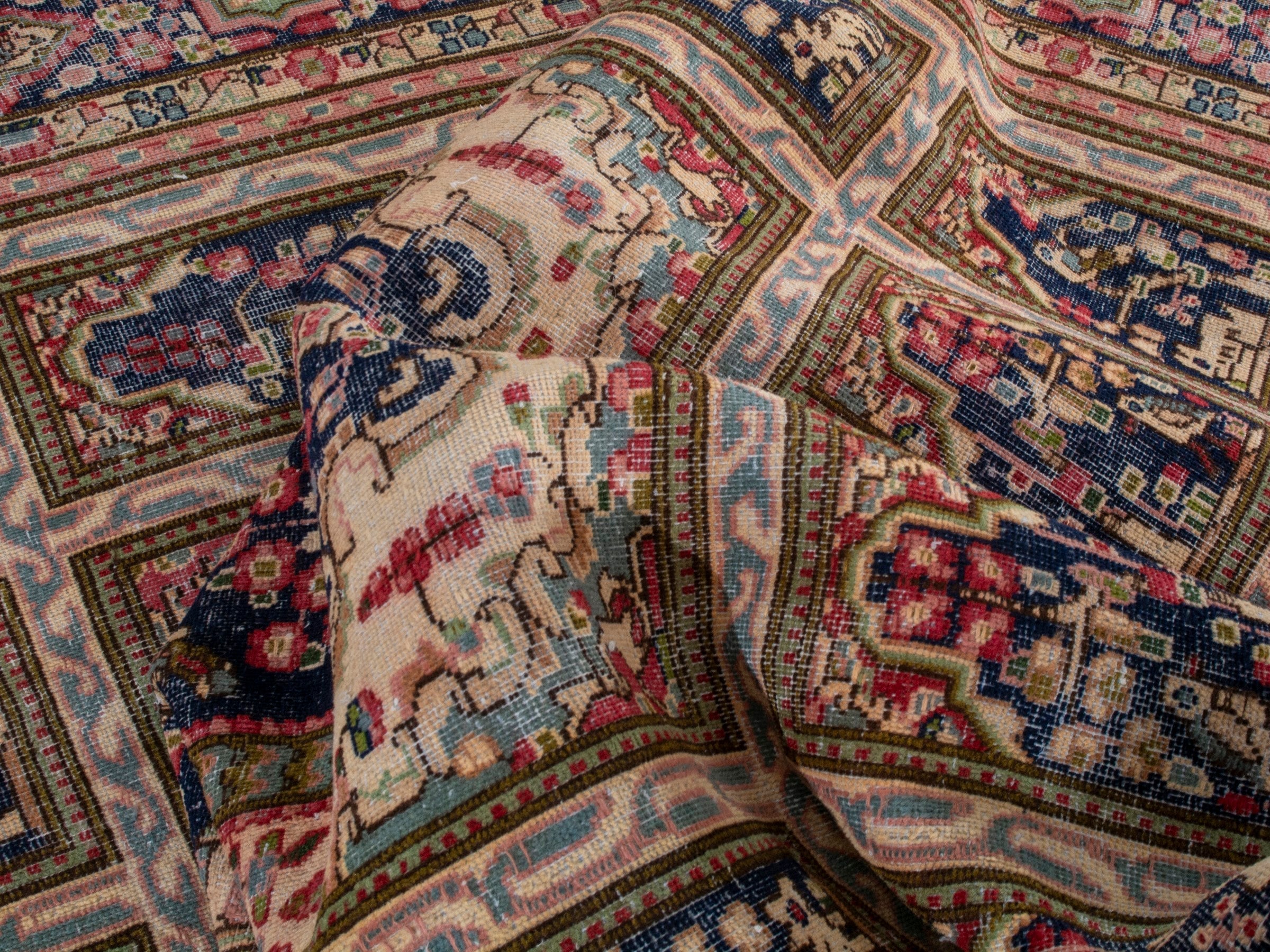 Persian Kerman oversized rug in cream and burgundy, view 19 of 23