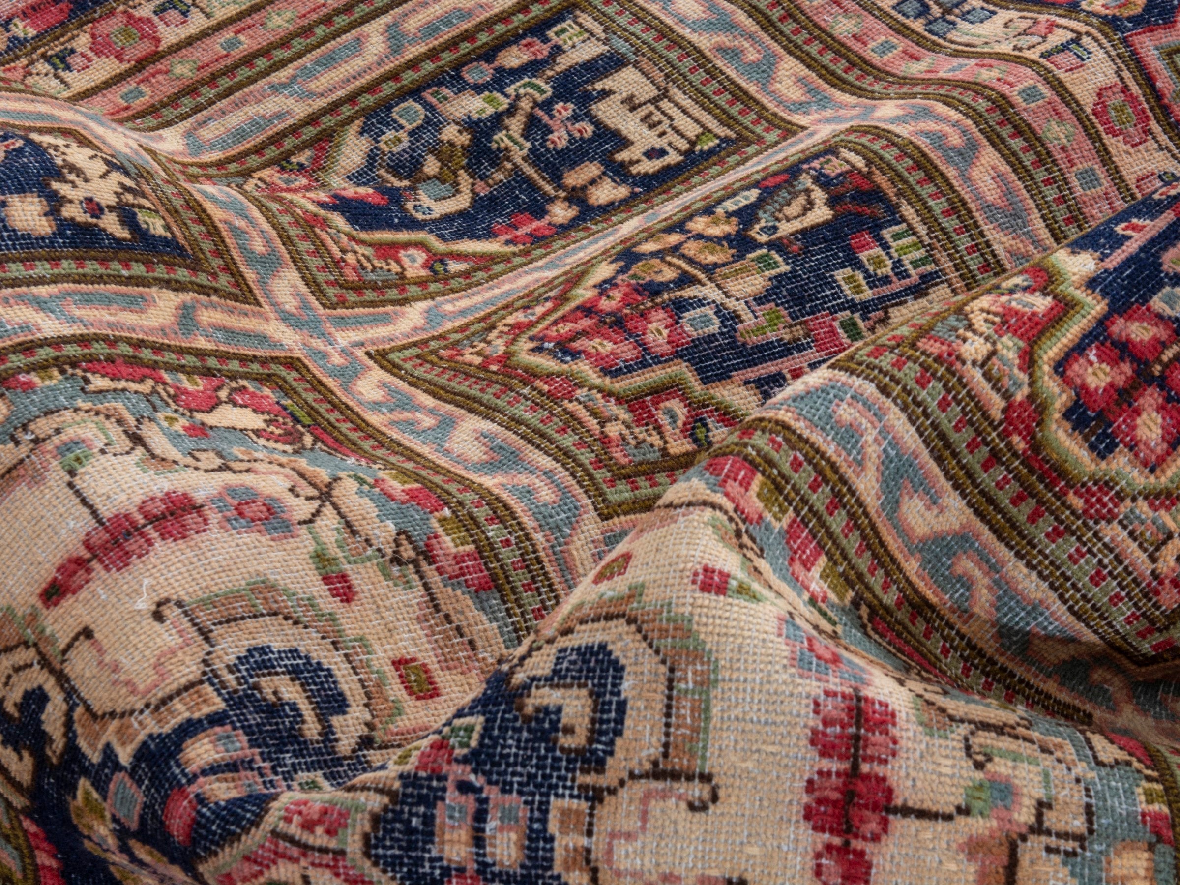 Persian Kerman oversized rug in cream and burgundy, view 21 of 23