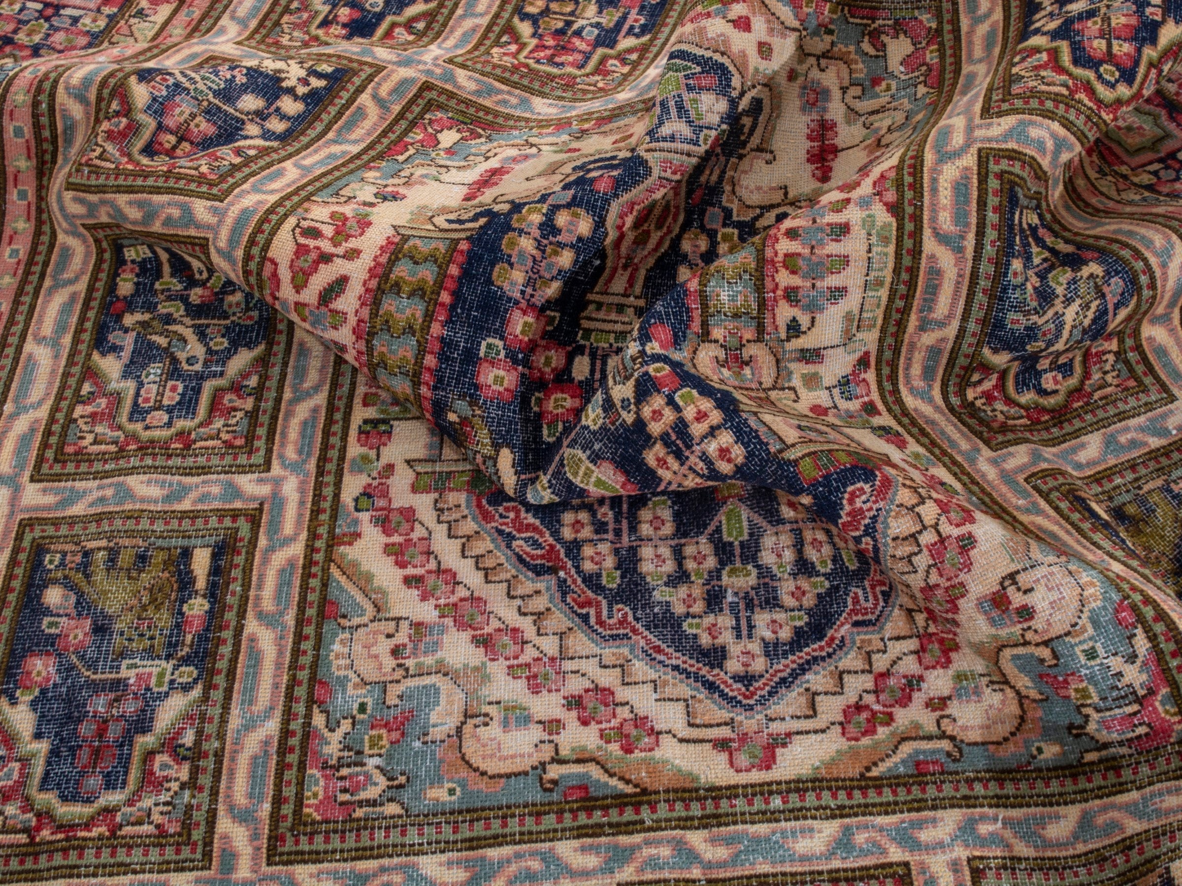 Persian Kerman oversized rug in cream and burgundy, view 22 of 23