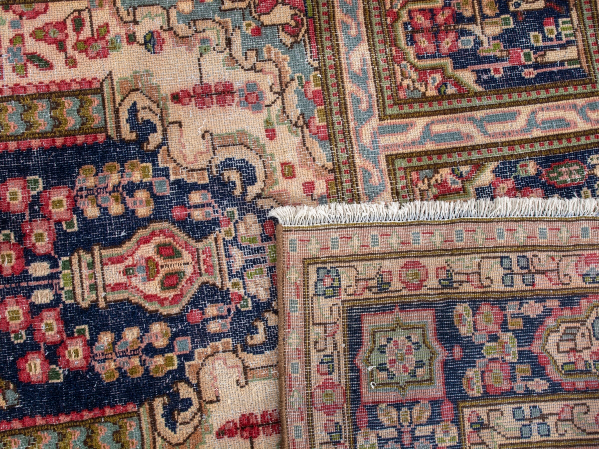 Persian Kerman oversized rug in cream and burgundy, view 23 of 23