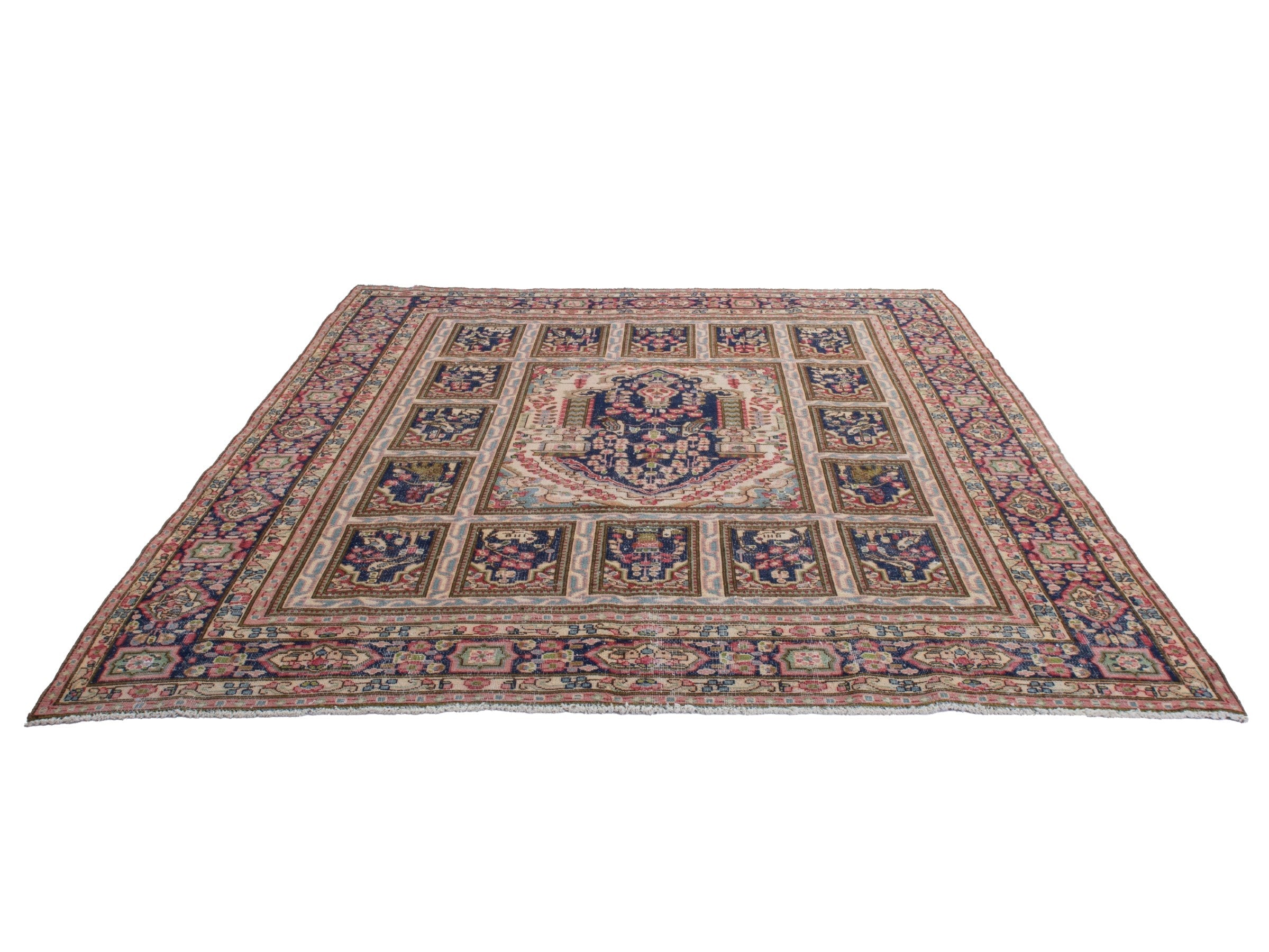 Persian Kerman oversized rug in cream and burgundy, view 2 of 23