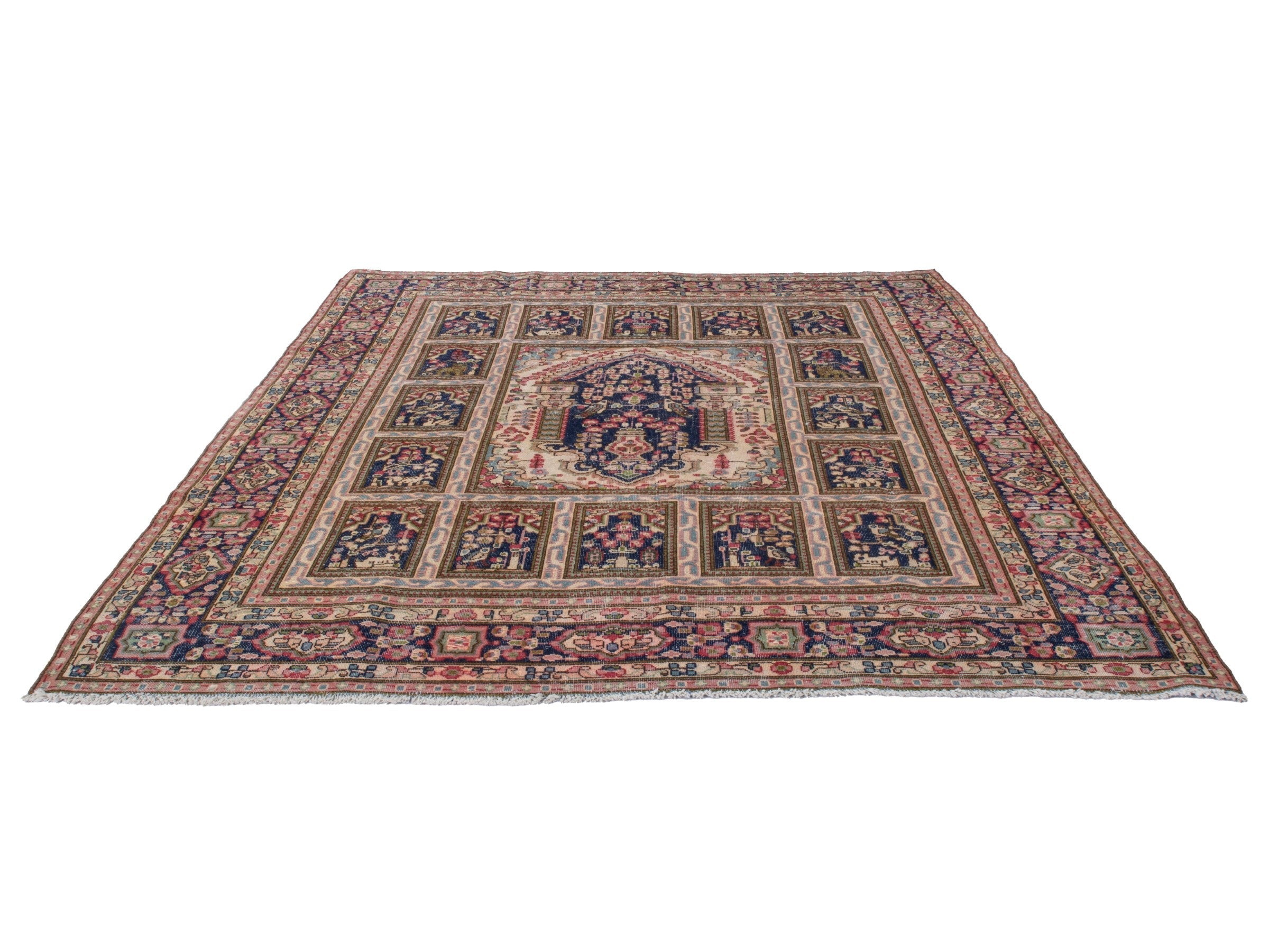 Persian Kerman oversized rug in cream and burgundy, view 3 of 23