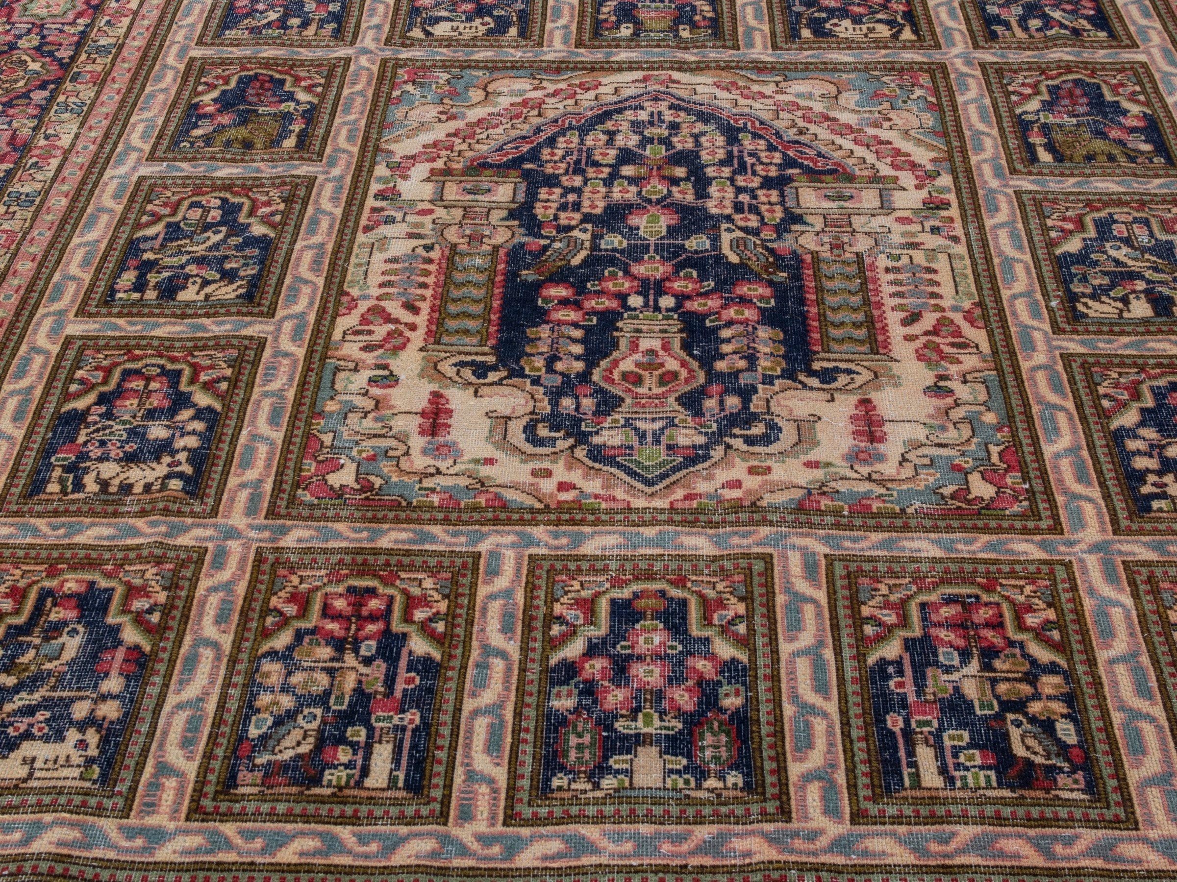Persian Kerman oversized rug in cream and burgundy, view 7 of 23
