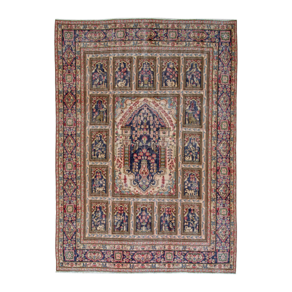 Persian Kerman oversized rug in cream and burgundy, 8' x 10'6"