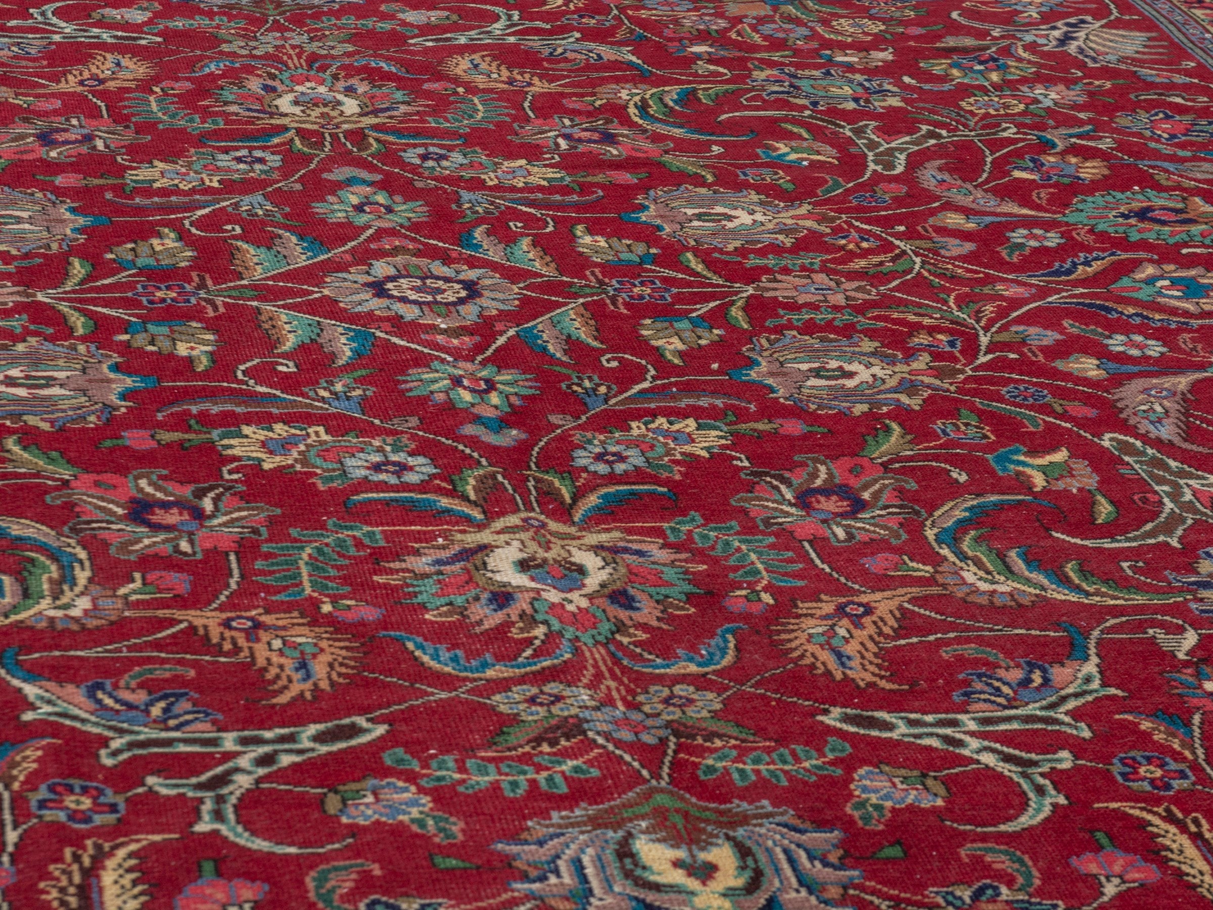 Persian Tabriz oversized rug in burgundy and navy, view 8 of 22