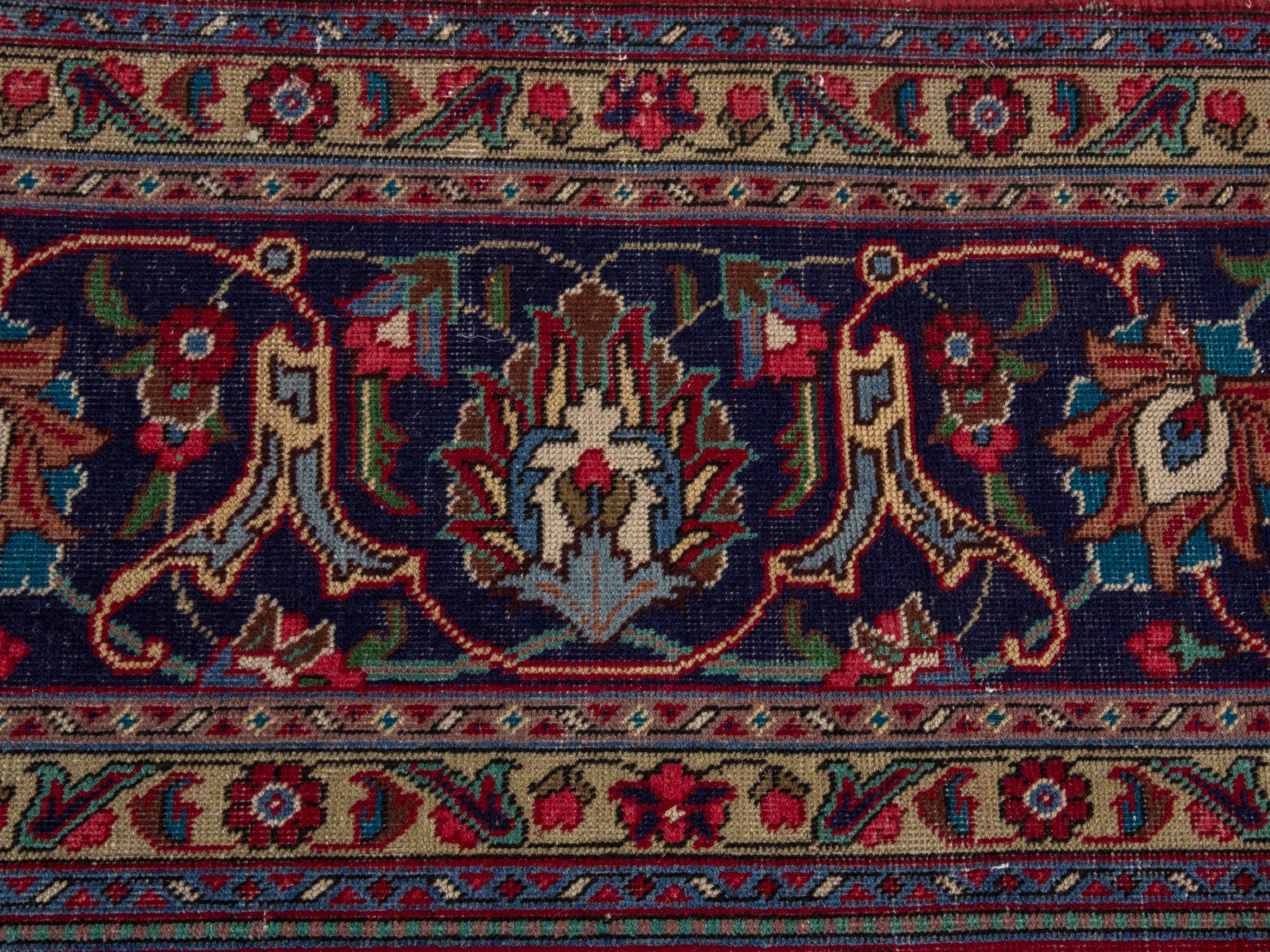 Persian Tabriz oversized rug in burgundy and navy, view 14 of 22