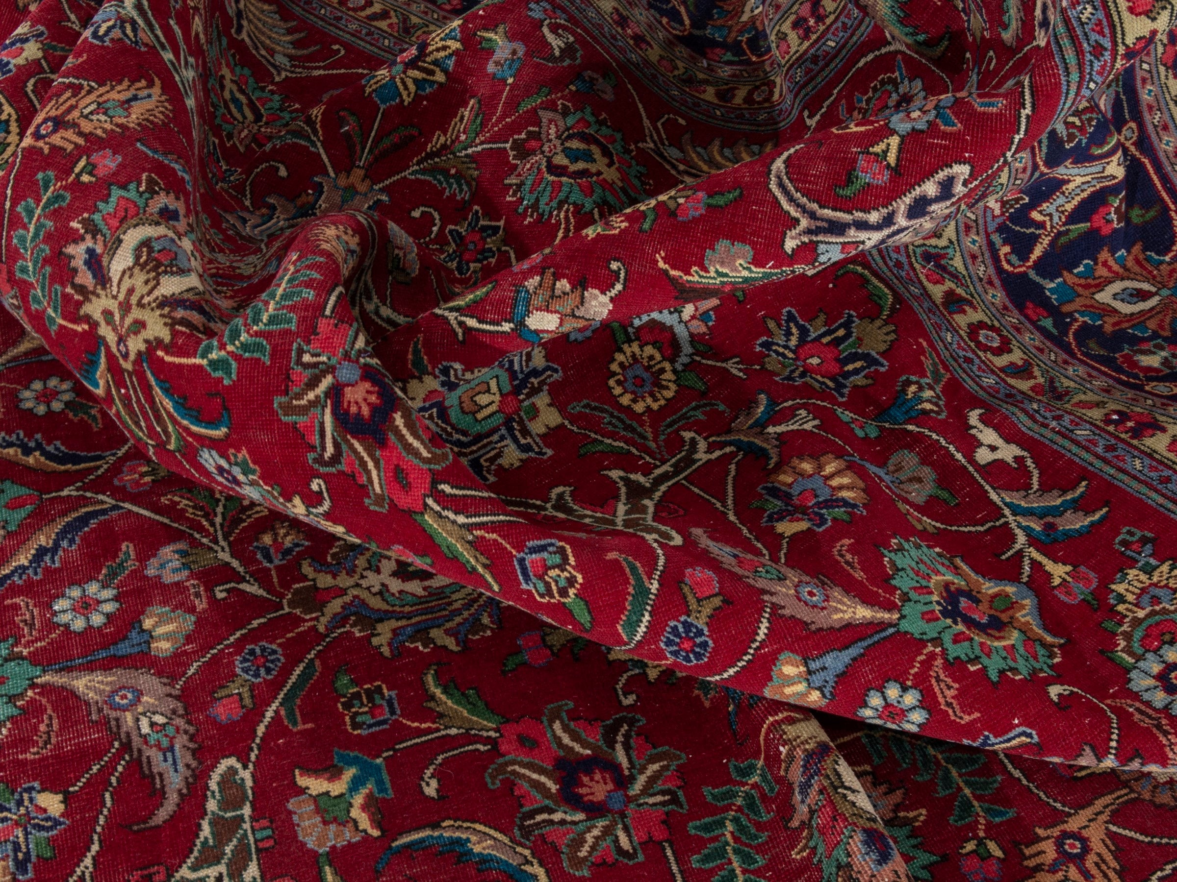 Persian Tabriz oversized rug in burgundy and navy, view 19 of 22
