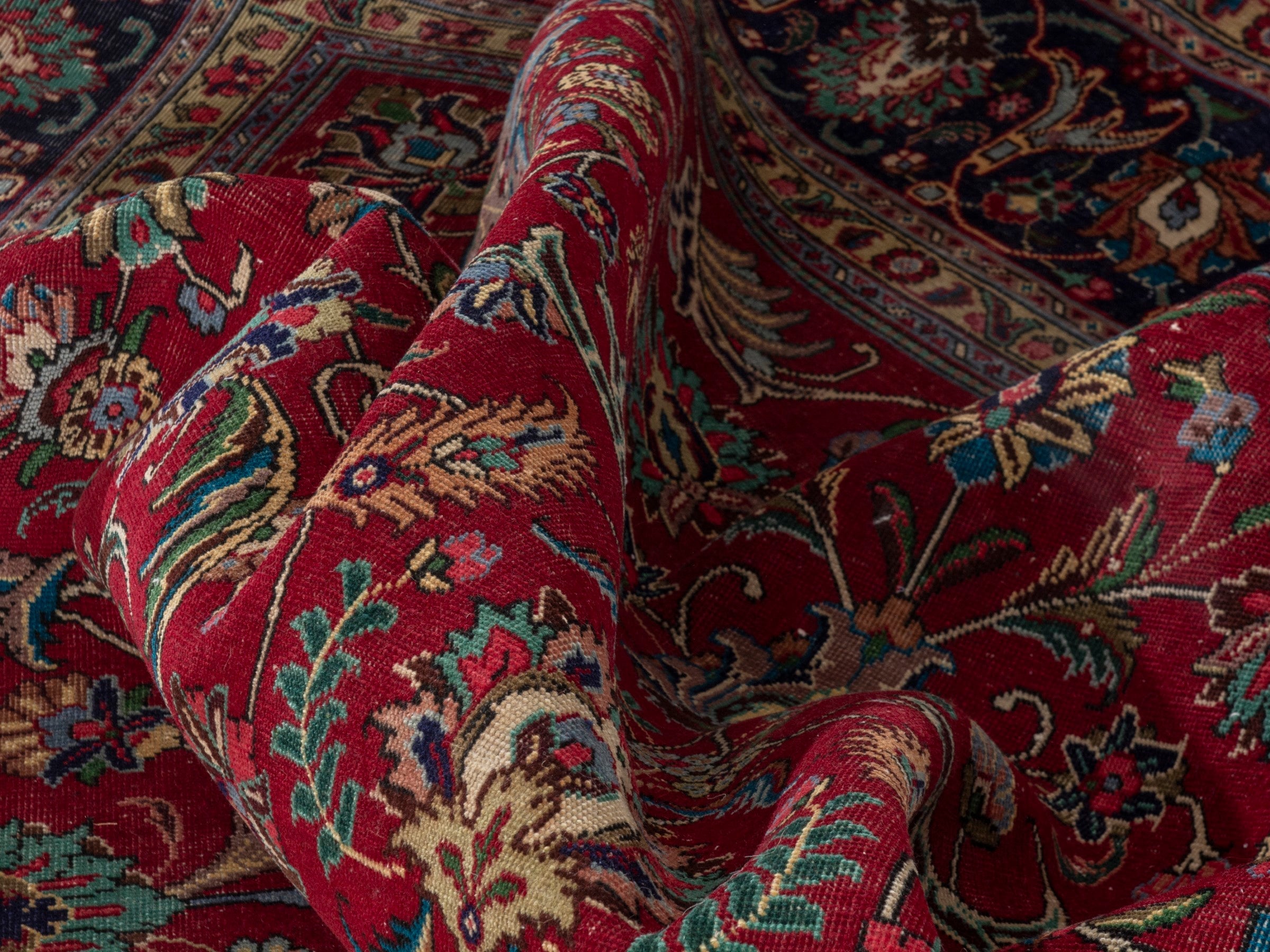 Persian Tabriz oversized rug in burgundy and navy, view 20 of 22