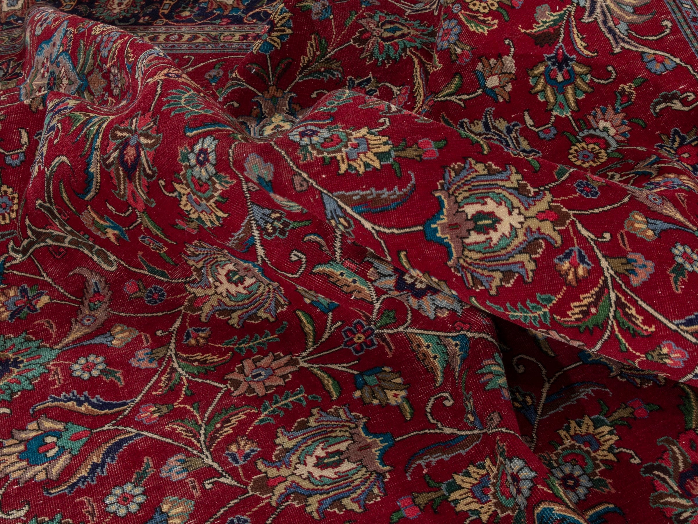 Persian Tabriz oversized rug in burgundy and navy, view 21 of 22