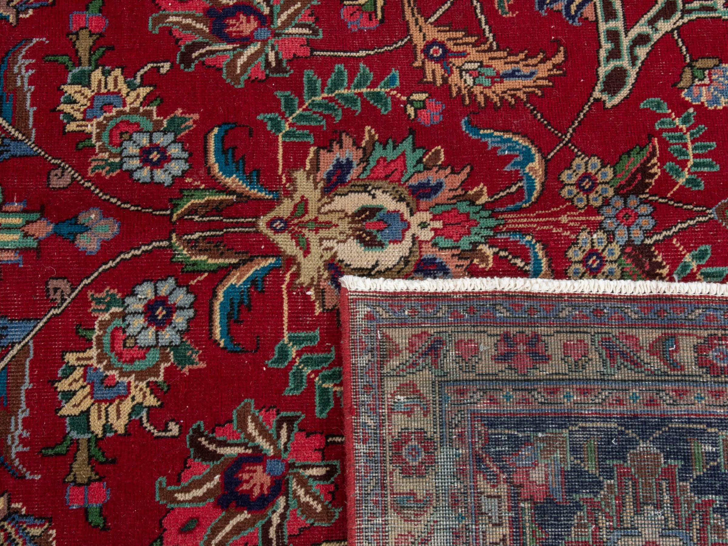 Persian Tabriz oversized rug in burgundy and navy, view 22 of 22
