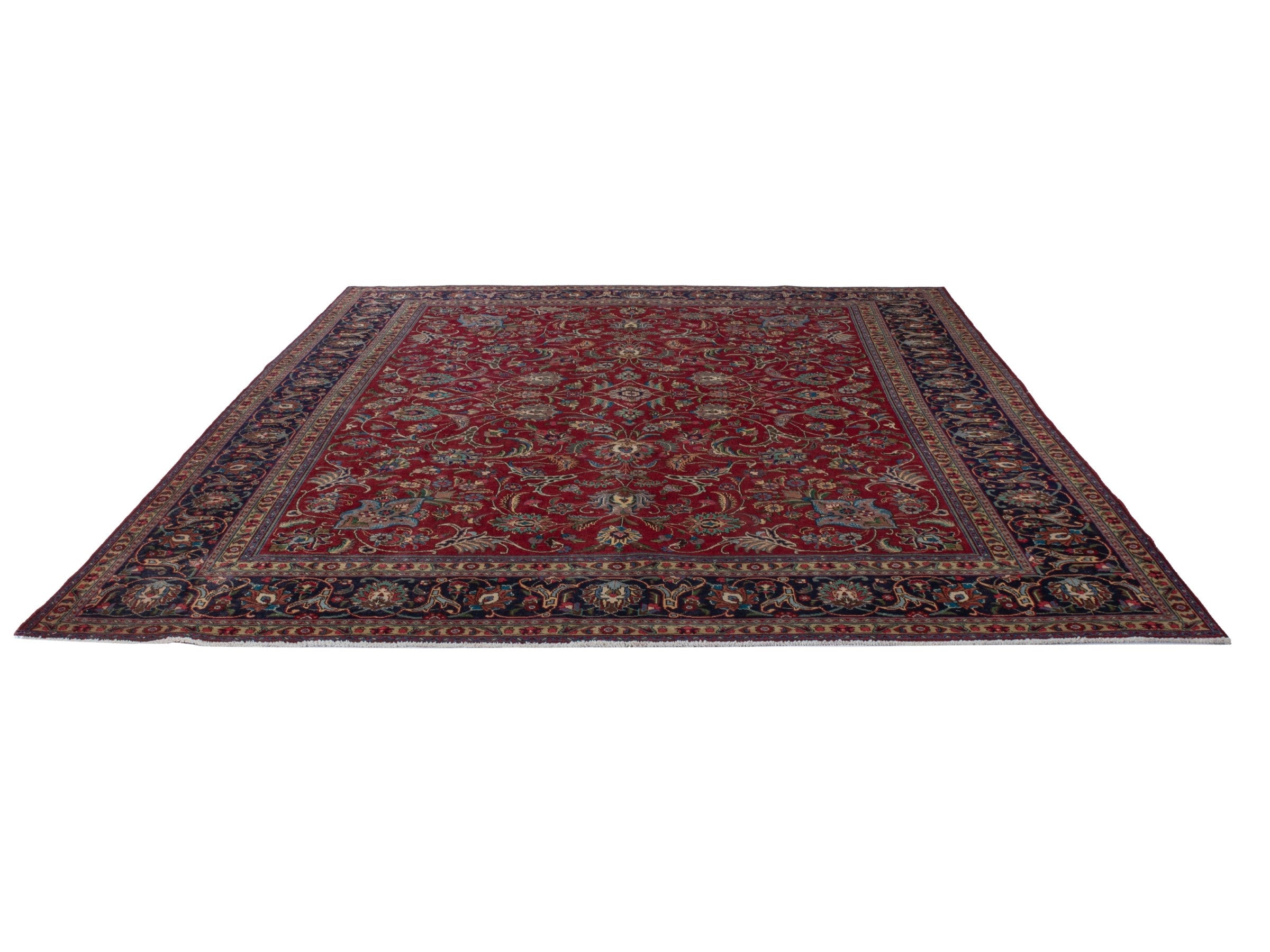 Persian Tabriz oversized rug in burgundy and navy, view 2 of 22