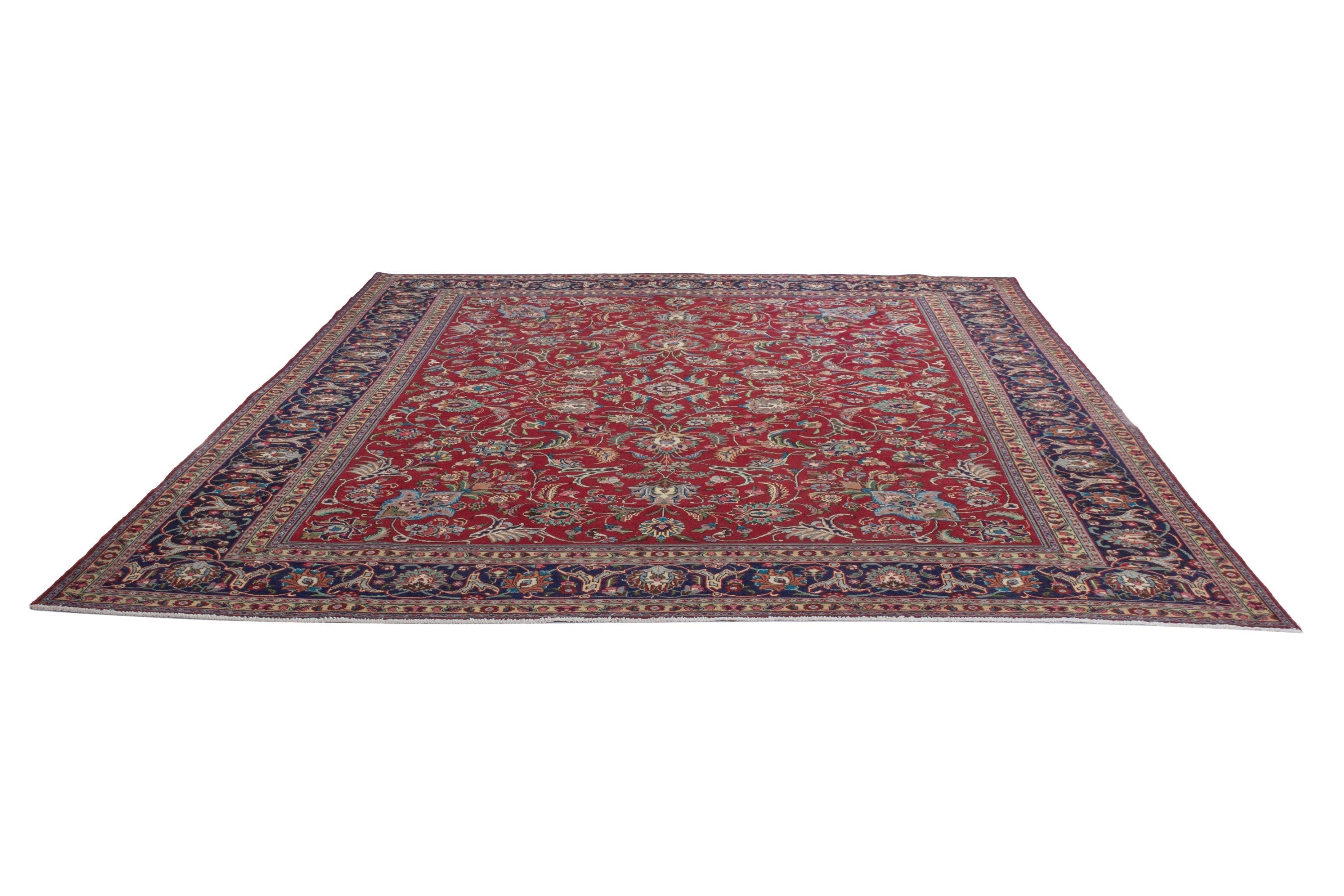 Persian Tabriz oversized rug in burgundy and navy, view 3 of 22