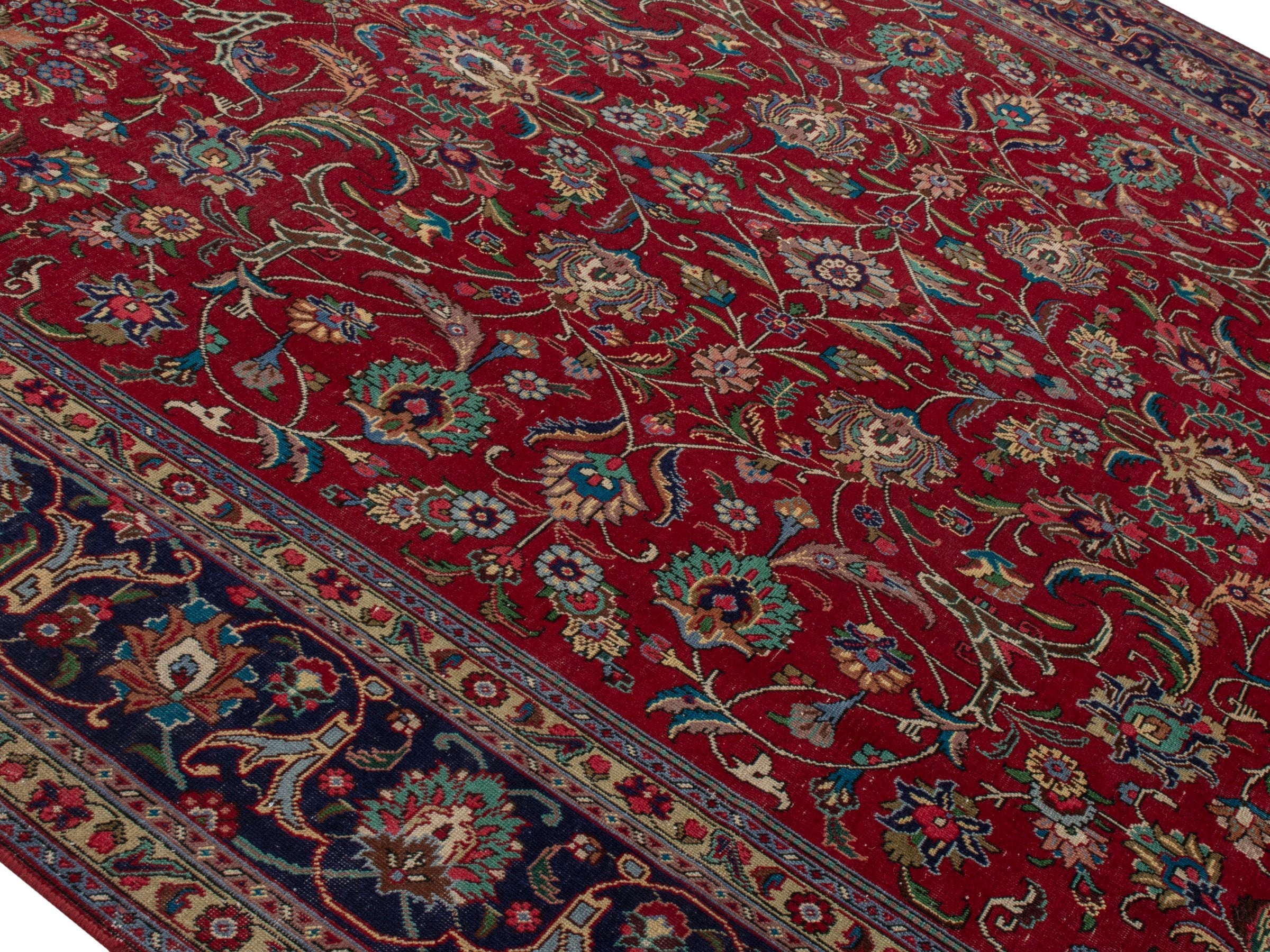 Persian Tabriz oversized rug in burgundy and navy, view 4 of 22