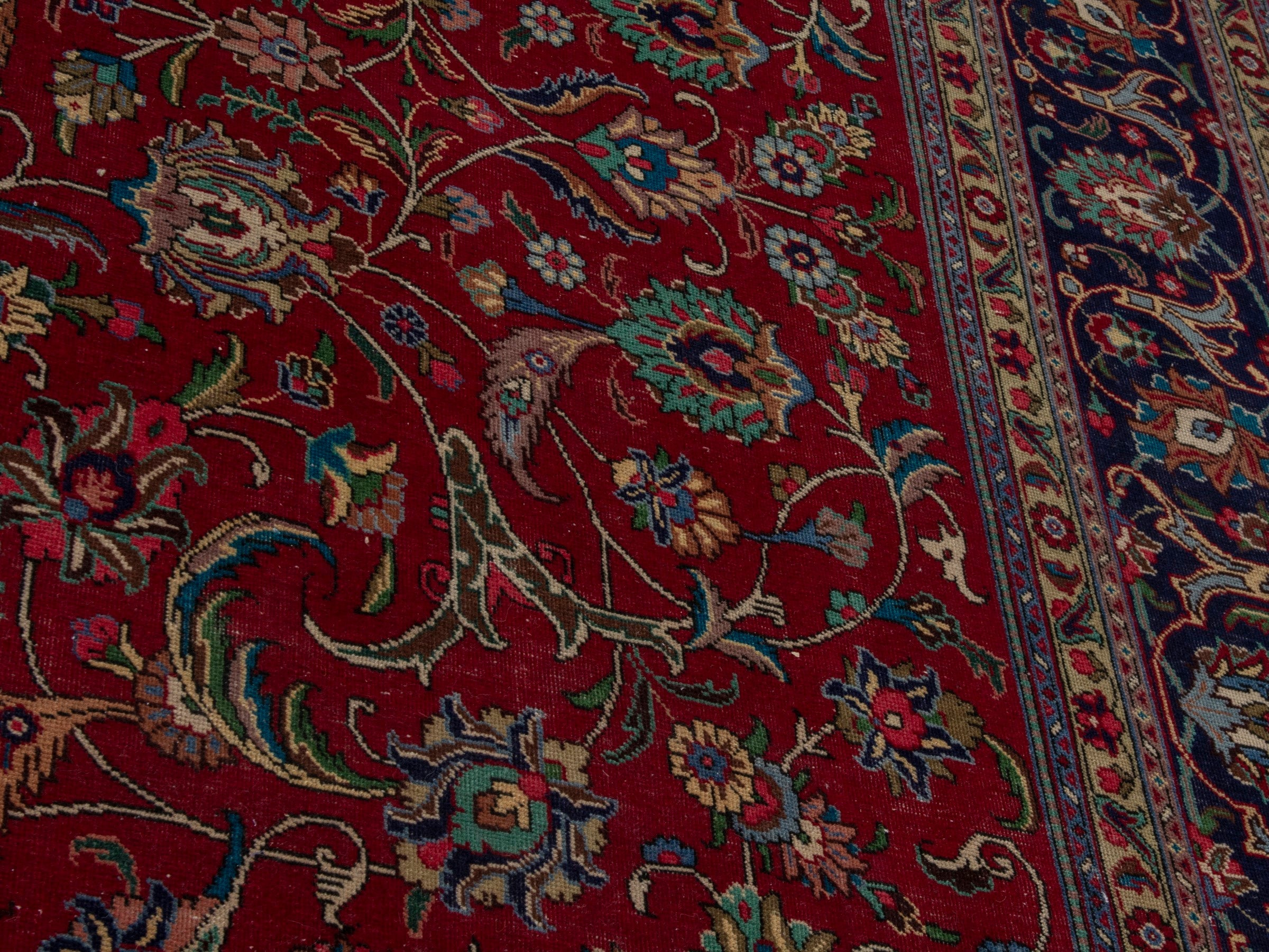 Persian Tabriz oversized rug in burgundy and navy, view 9 of 22