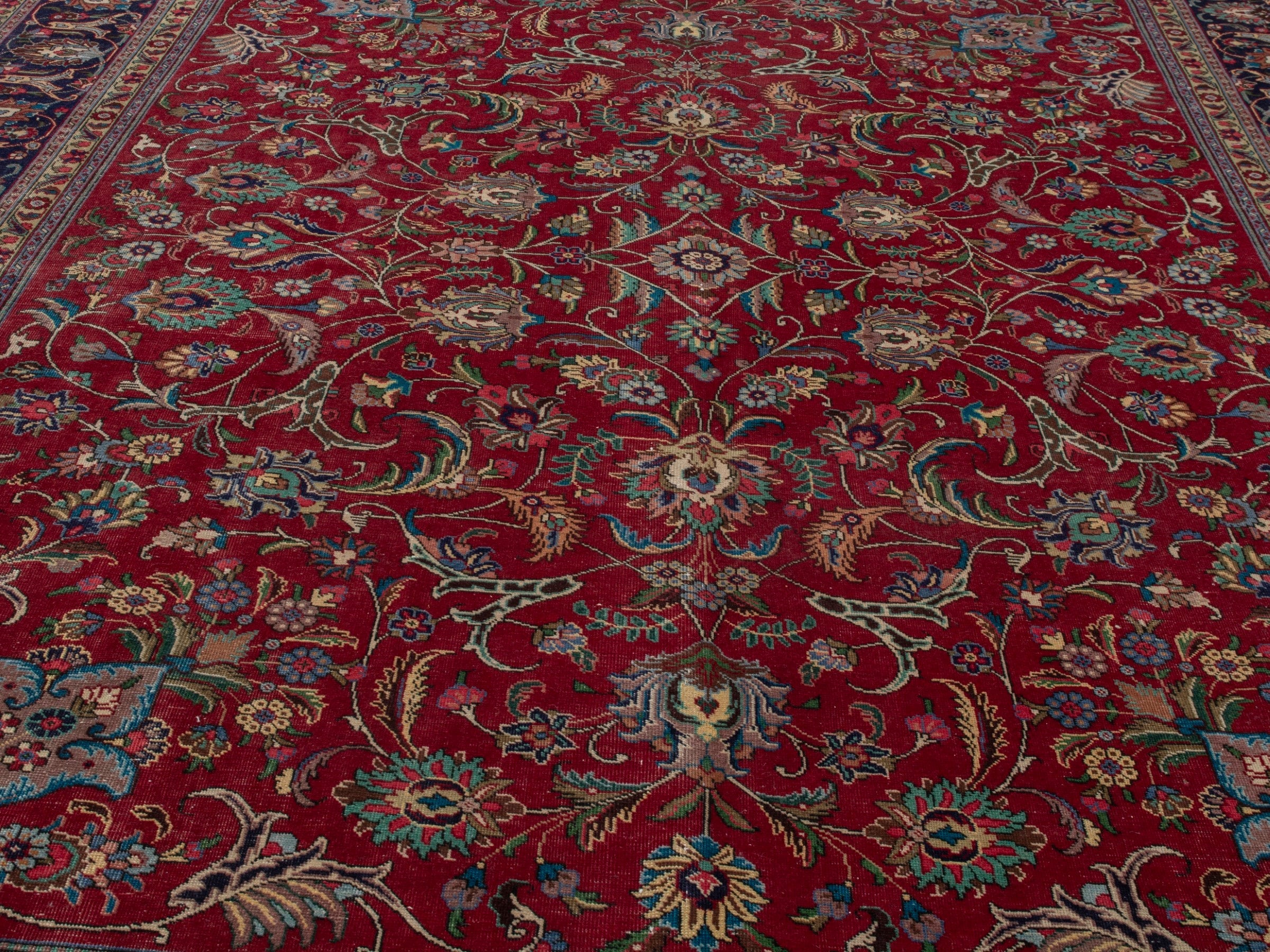 Persian Tabriz oversized rug in burgundy and navy, view 7 of 22