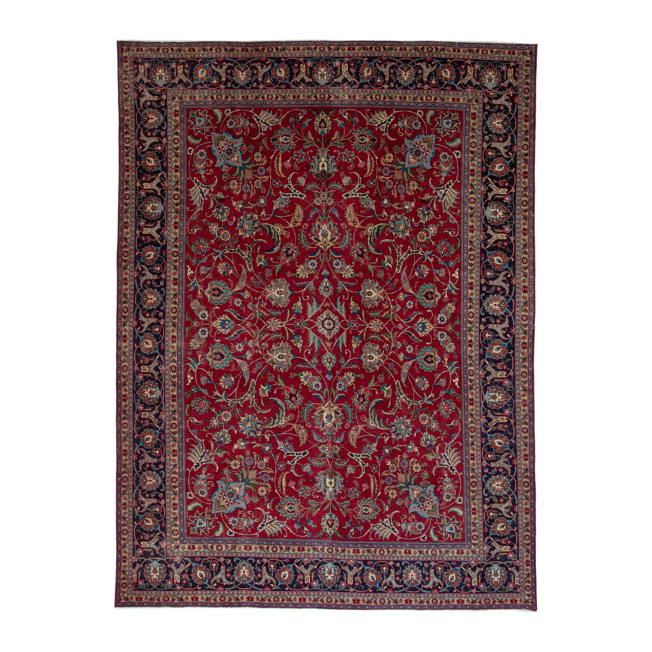 Persian Tabriz oversized rug in burgundy and navy, 9'10" x 13'1"
