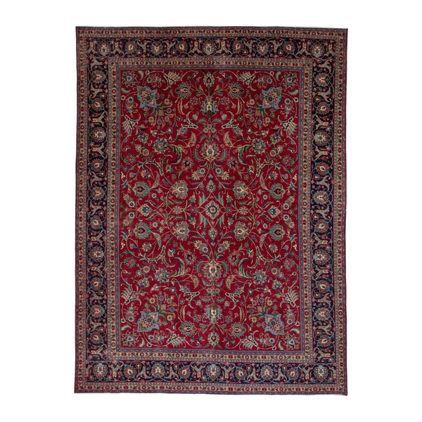 Persian Tabriz oversized rug in burgundy and navy, 9'10" x 13'1"