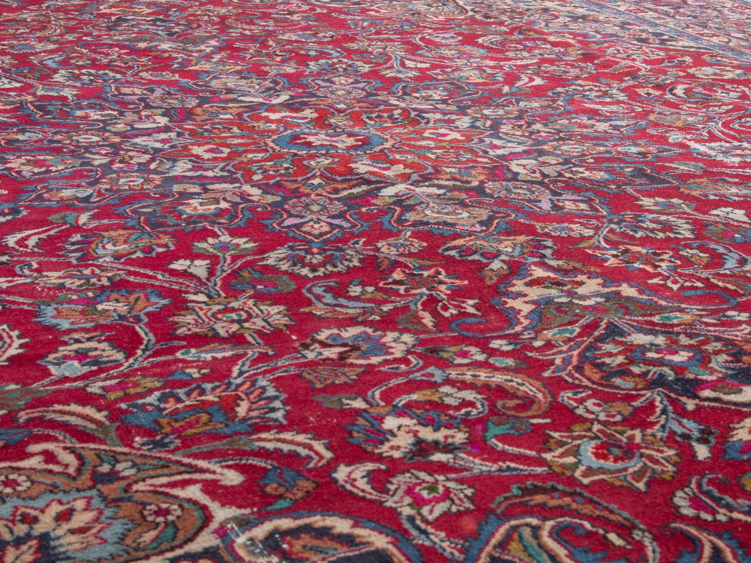 Persian Mashhad oversized rug in deep red and burgundy, view 8 of 20