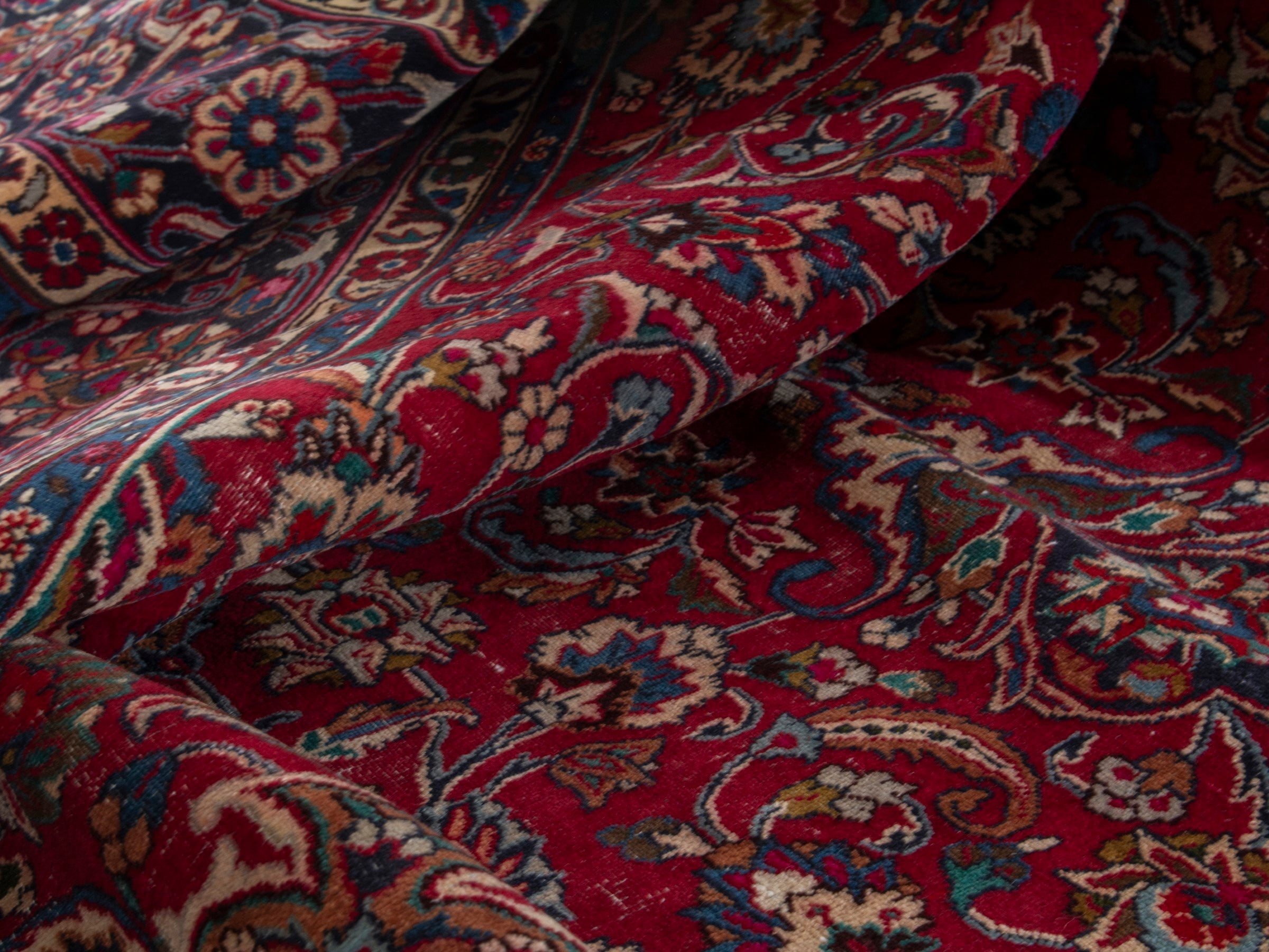 Persian Mashhad oversized rug in deep red and burgundy, view 18 of 20