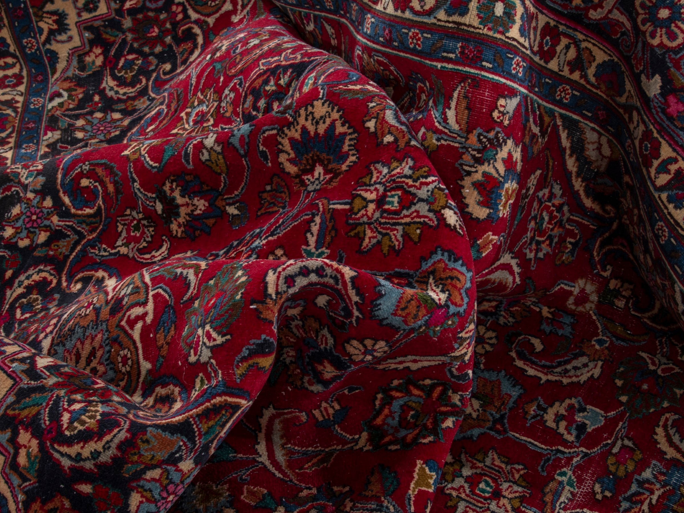 Persian Mashhad oversized rug in deep red and burgundy, view 19 of 20