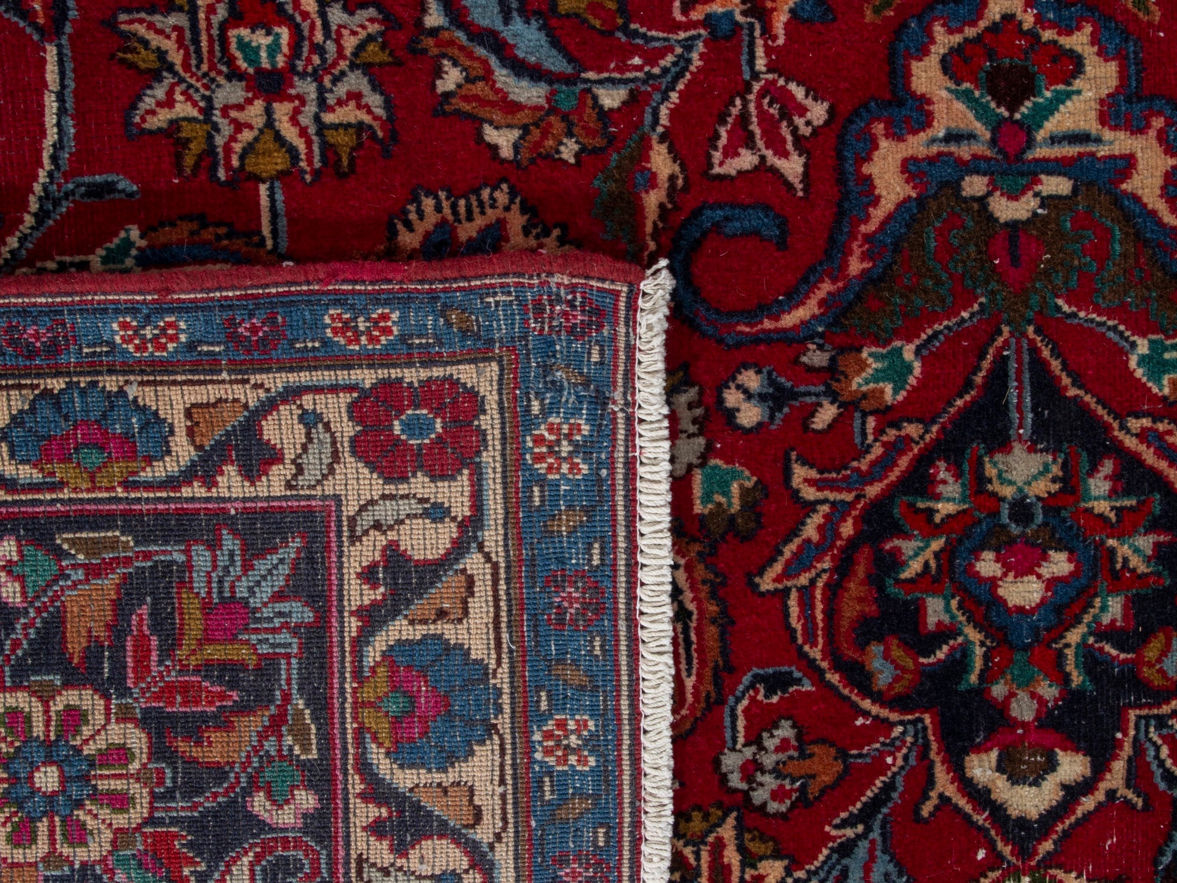 Persian Mashhad oversized rug in deep red and burgundy, view 20 of 20