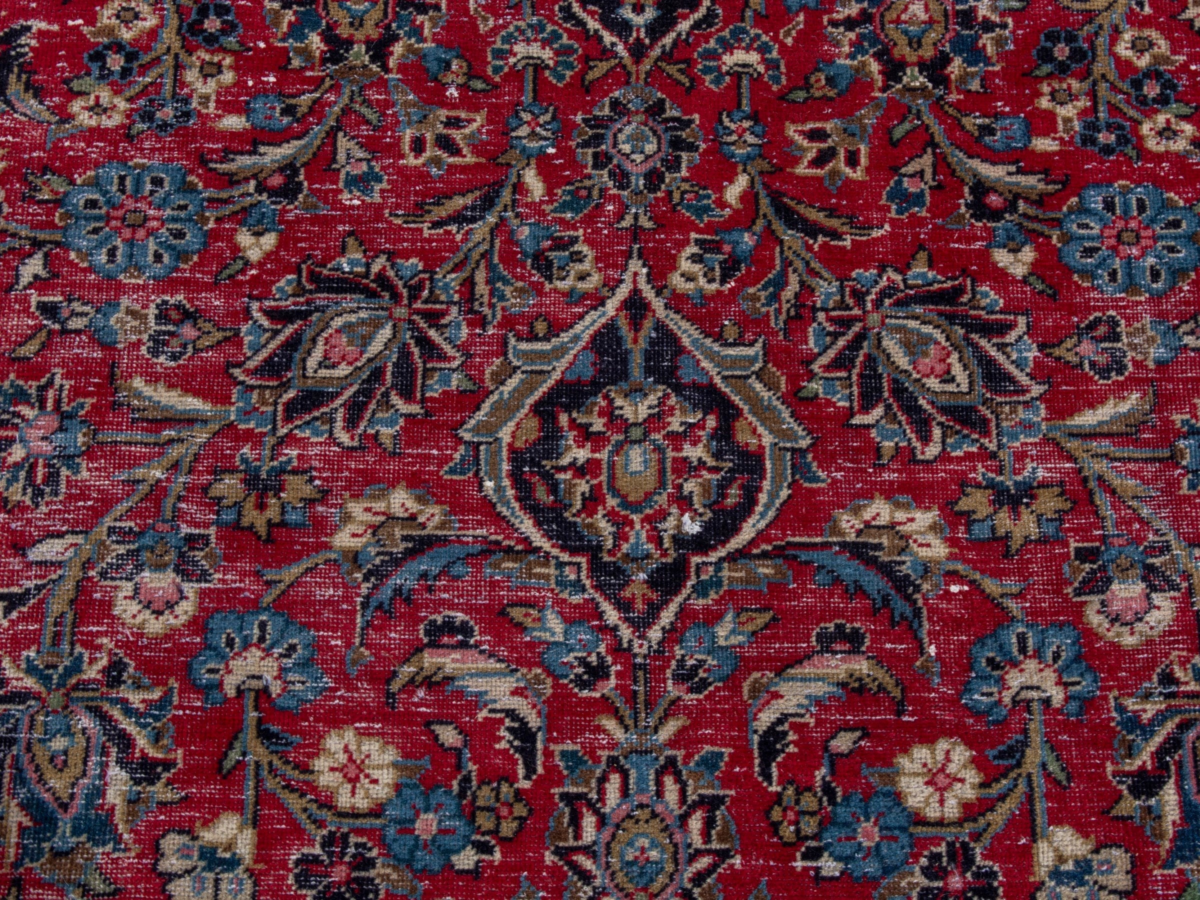Persian Kashan oversized rug in deep red and dark brown, view 12 of 21