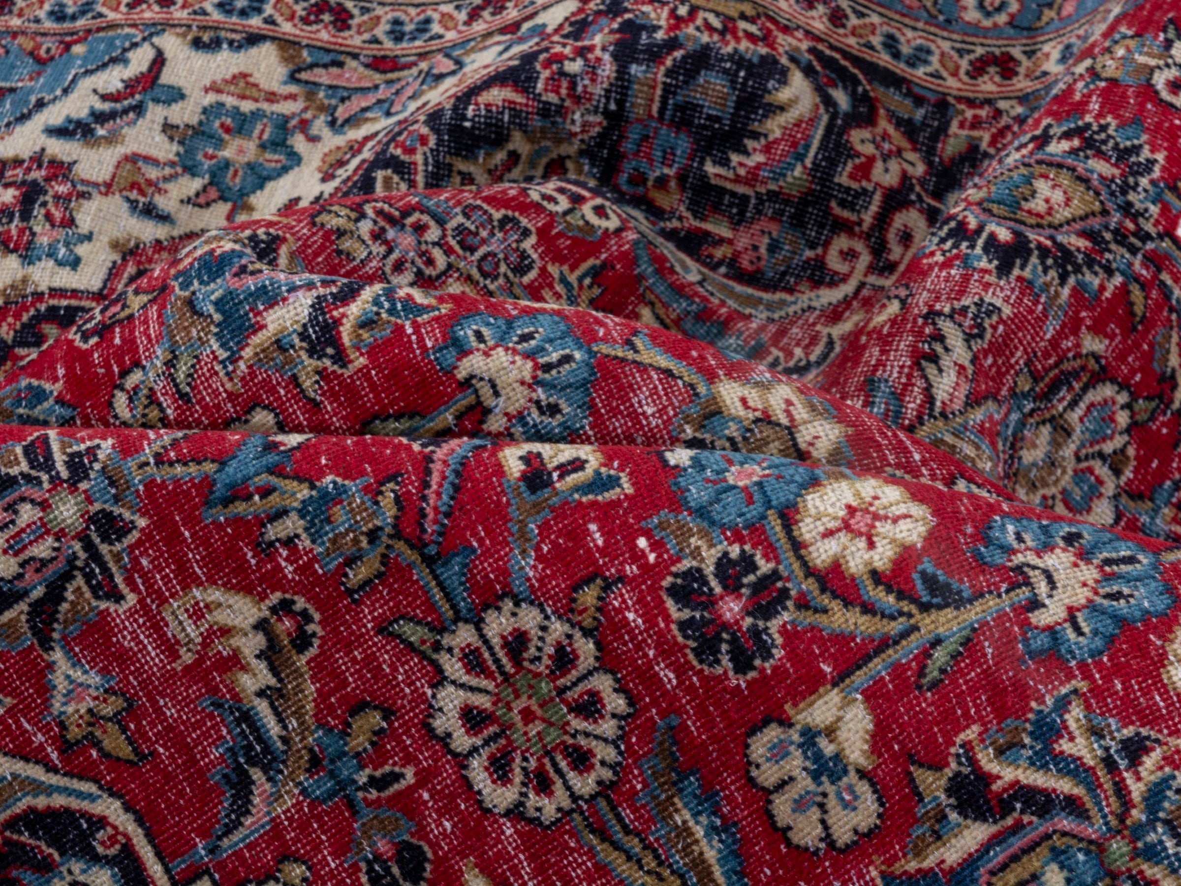 Persian Kashan oversized rug in deep red and dark brown, view 16 of 21