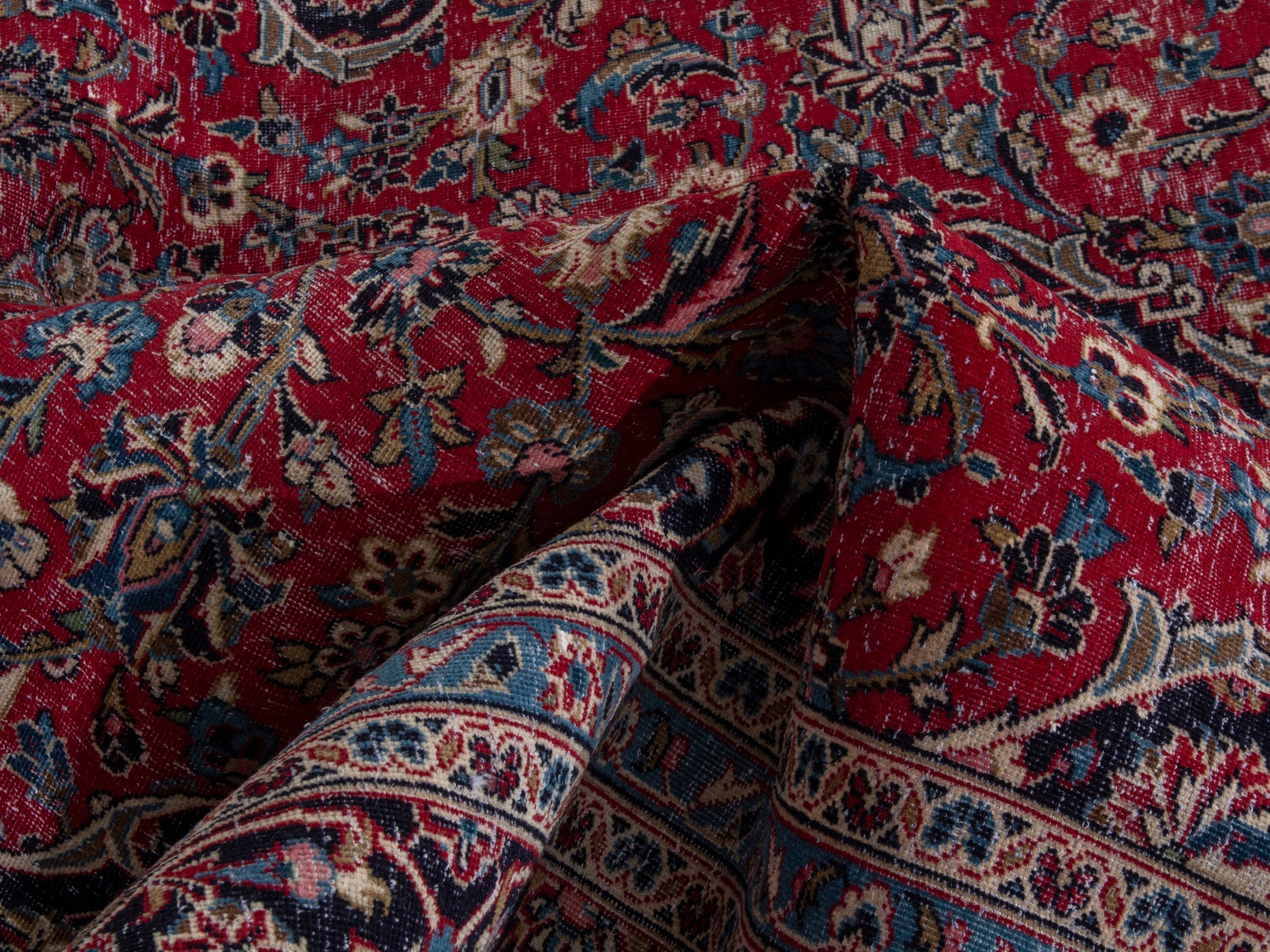Persian Kashan oversized rug in deep red and dark brown, view 17 of 21
