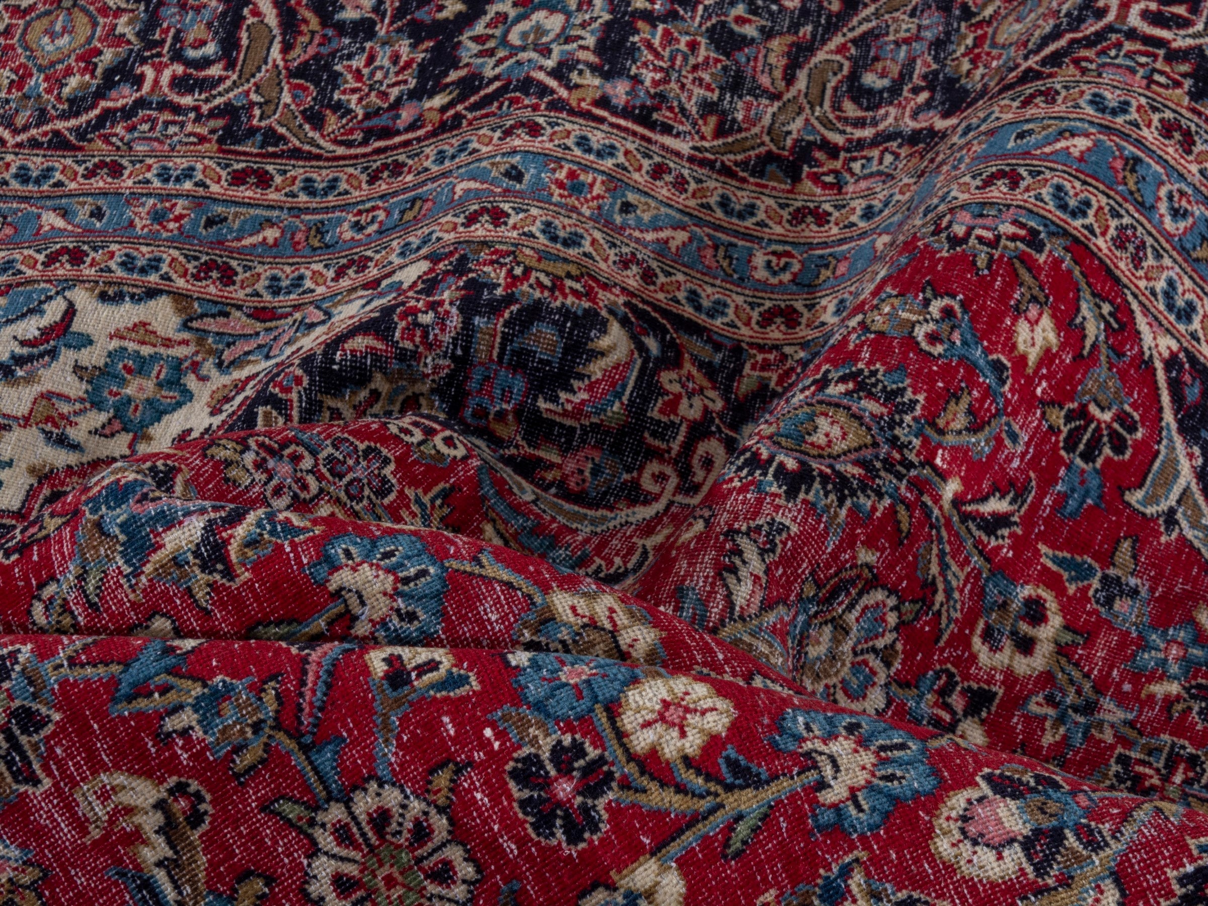 Persian Kashan oversized rug in deep red and dark brown, view 18 of 21