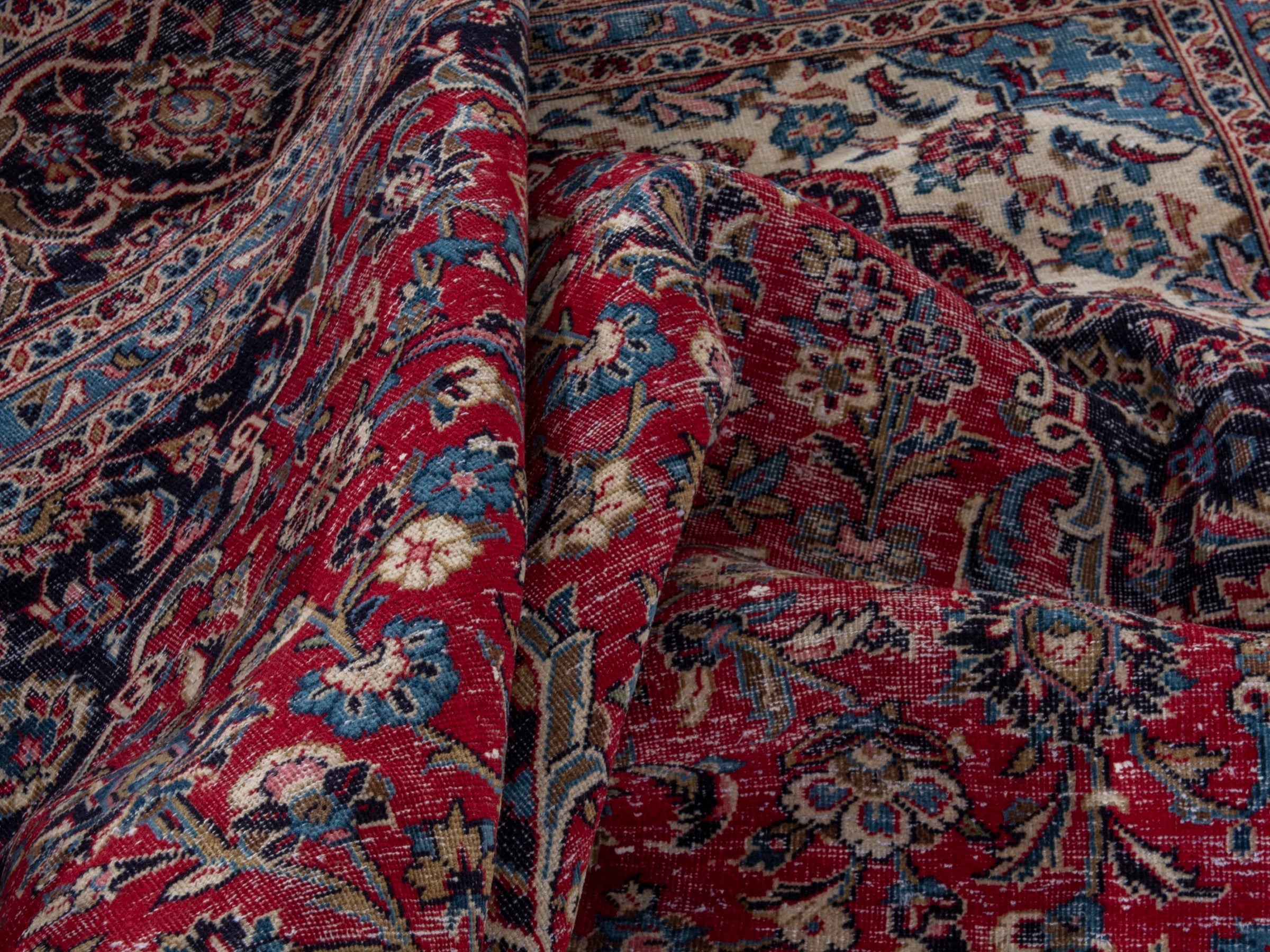 Persian Kashan oversized rug in deep red and dark brown, view 19 of 21