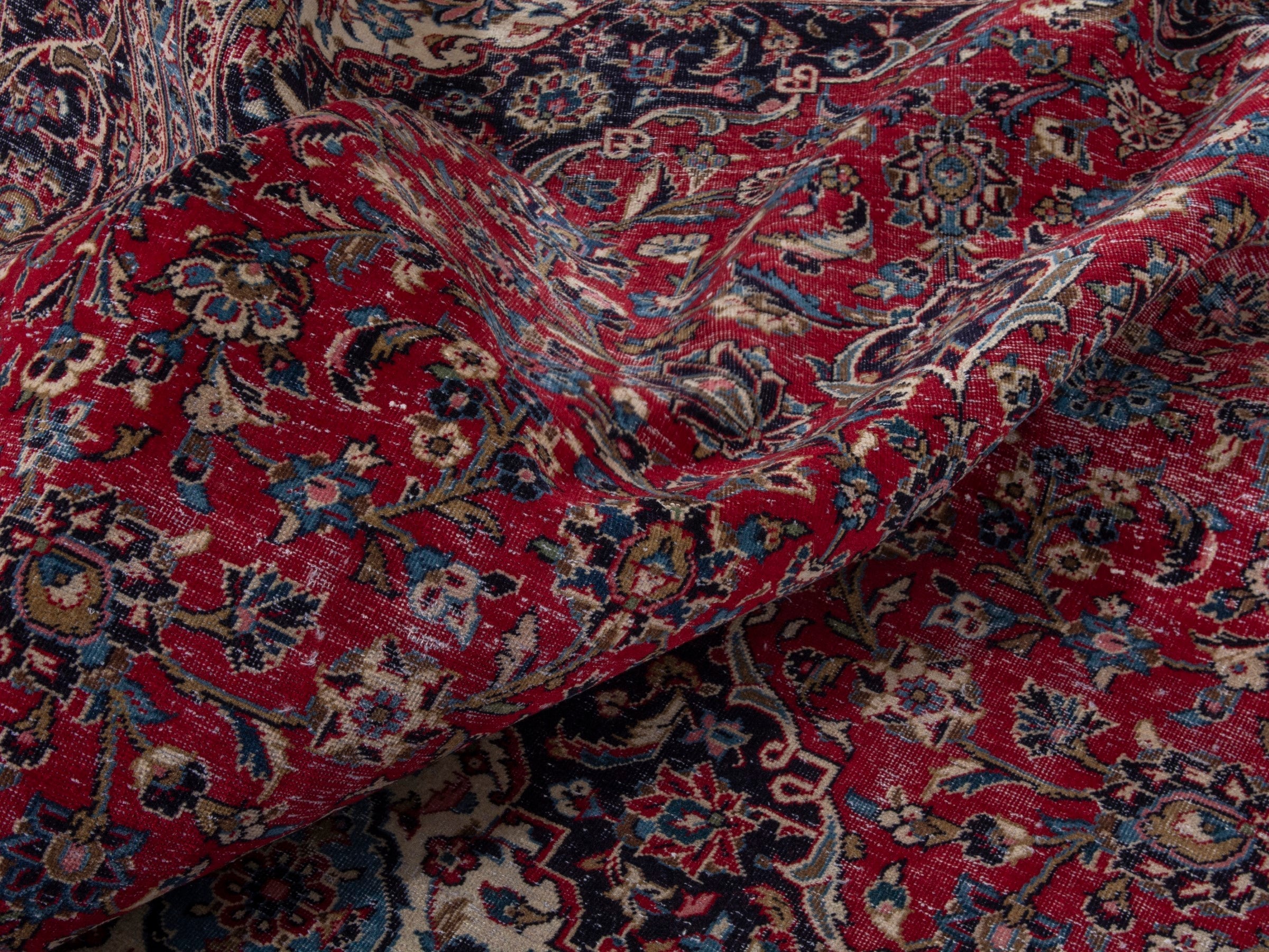 Persian Kashan oversized rug in deep red and dark brown, view 20 of 21