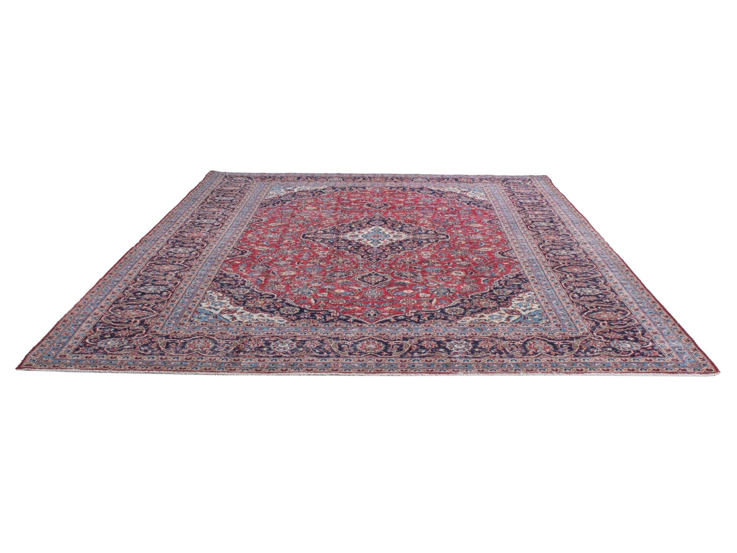 Persian Kashan oversized rug in deep red and dark brown, view 3 of 21