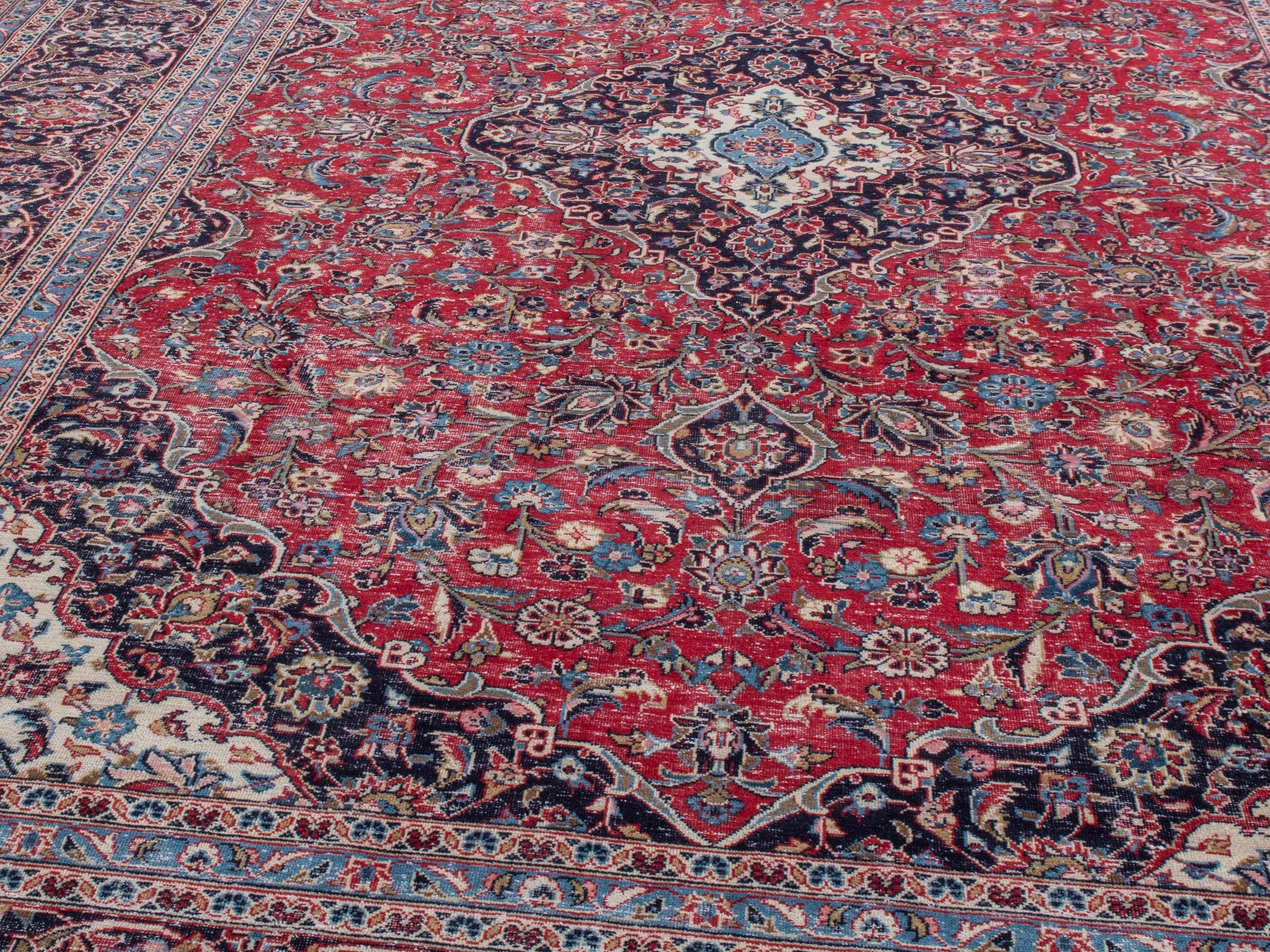Persian Kashan oversized rug in deep red and dark brown, view 7 of 21