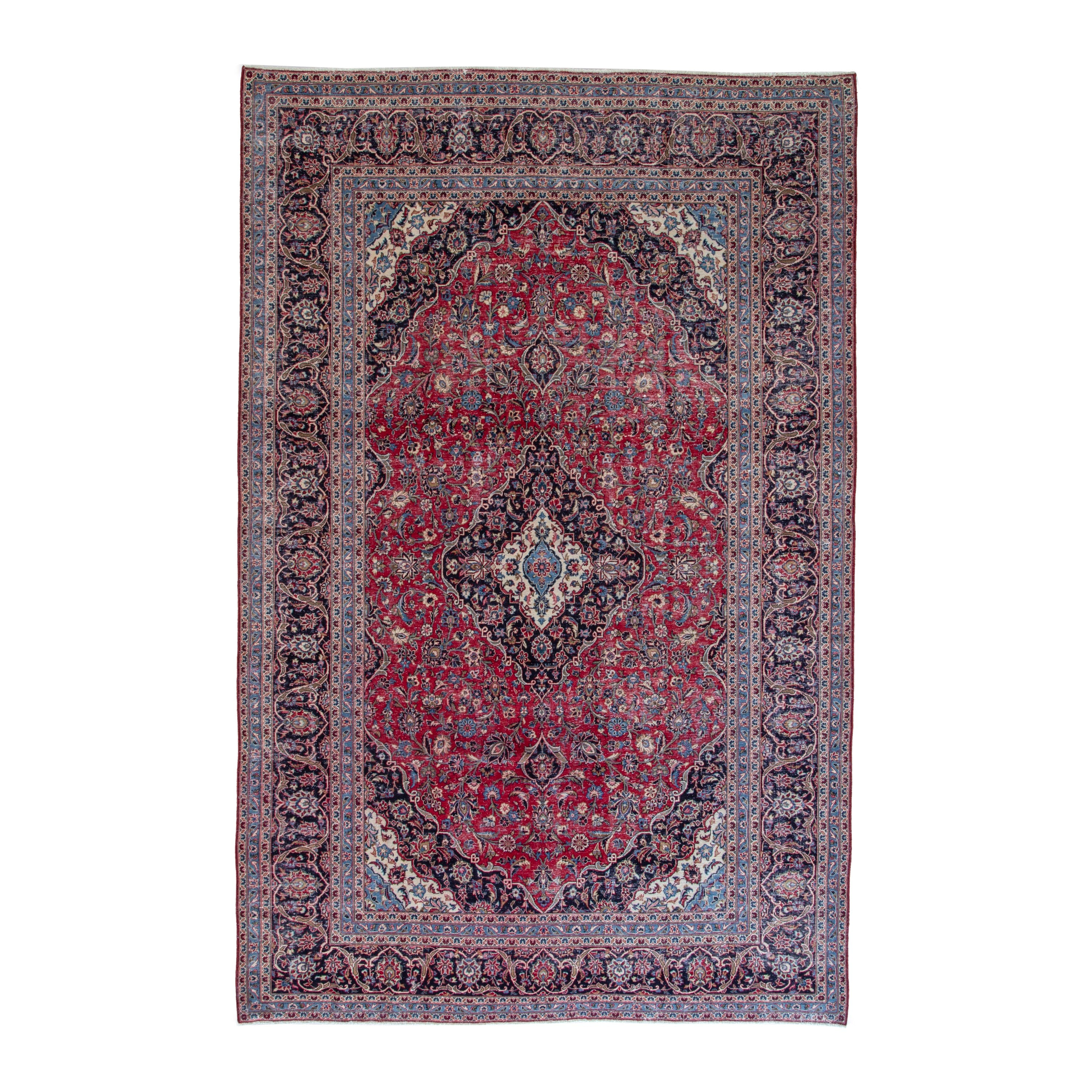 Persian Kashan oversized rug in deep red and dark brown, 9'8" x 13'5"
