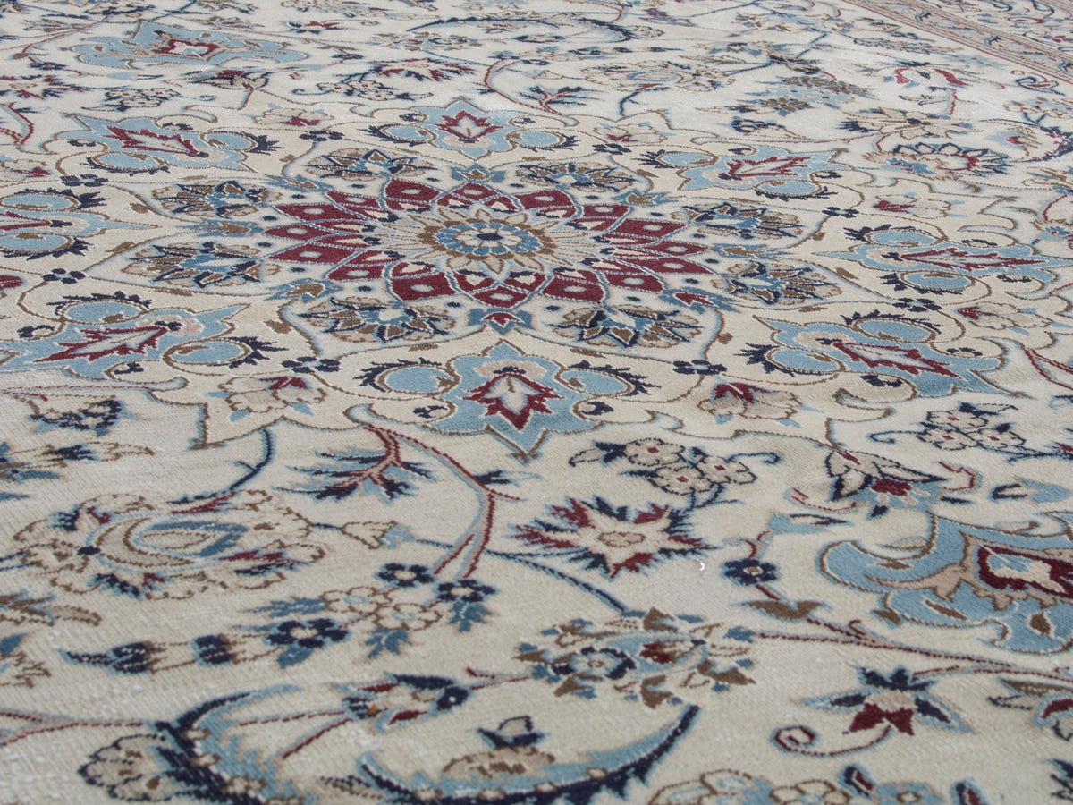 Persian Nain oversized rug in cream and dusty blue, view 11 of 20