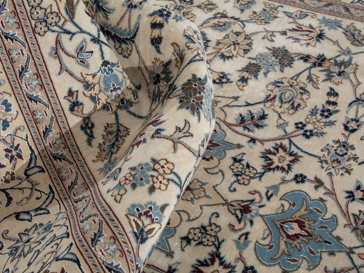 Persian Nain oversized rug in cream and dusty blue, view 17 of 20