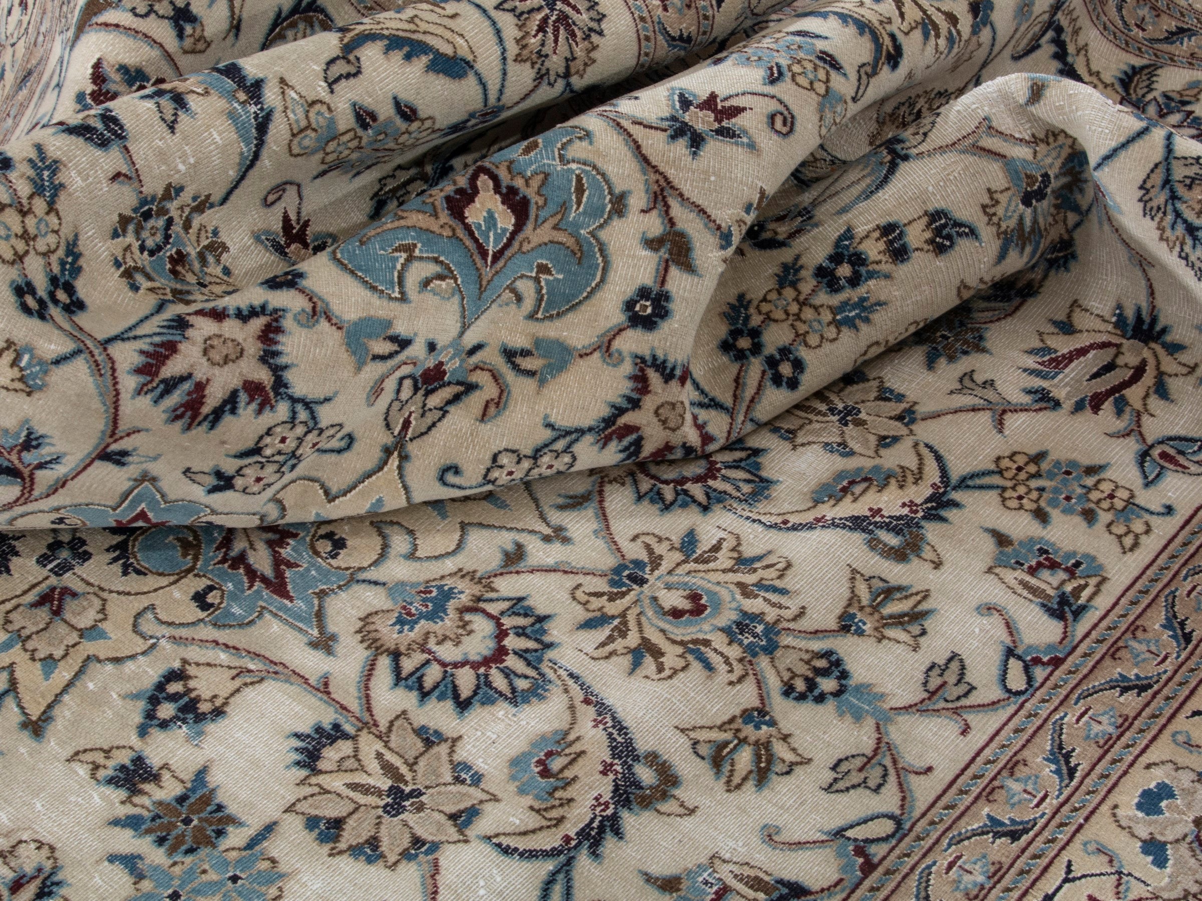 Persian Nain oversized rug in cream and dusty blue, view 17 of 19