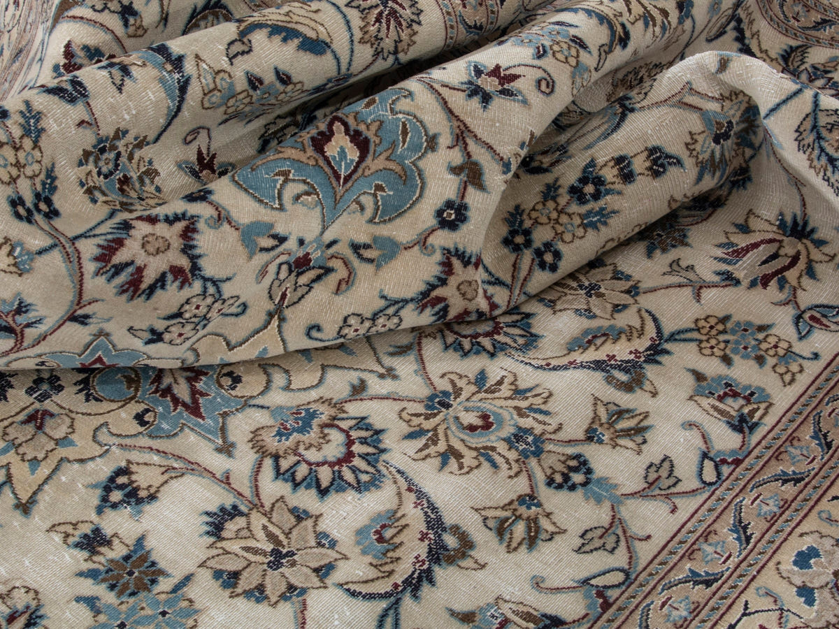 Persian Nain oversized rug in cream and dusty blue, view 18 of 20