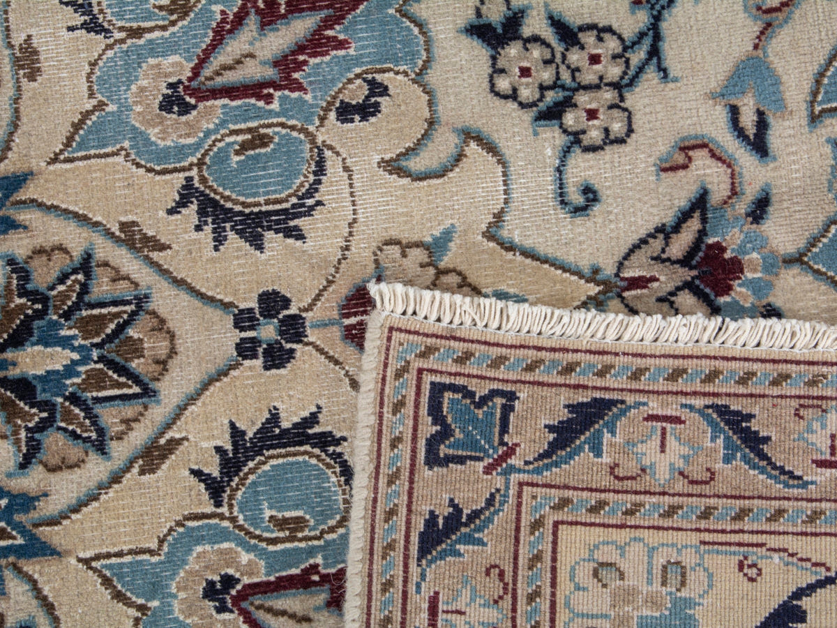 Persian Nain oversized rug in cream and dusty blue, view 20 of 20