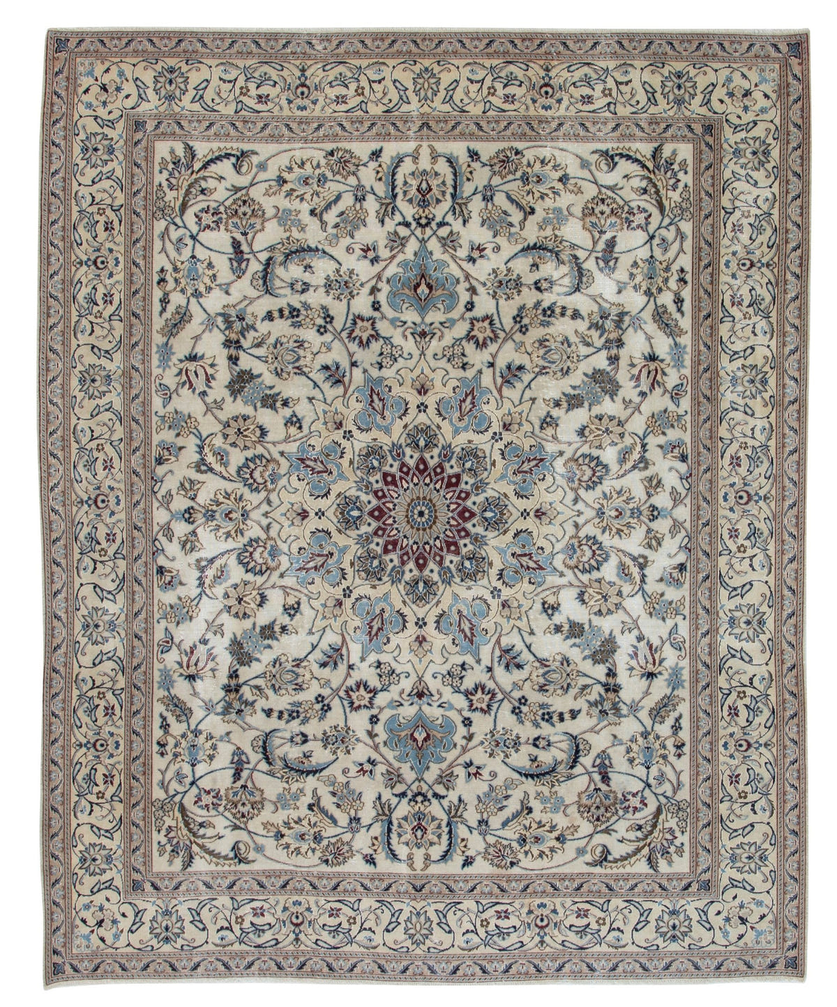Persian Nain oversized rug in cream and dusty blue, view 2 of 20