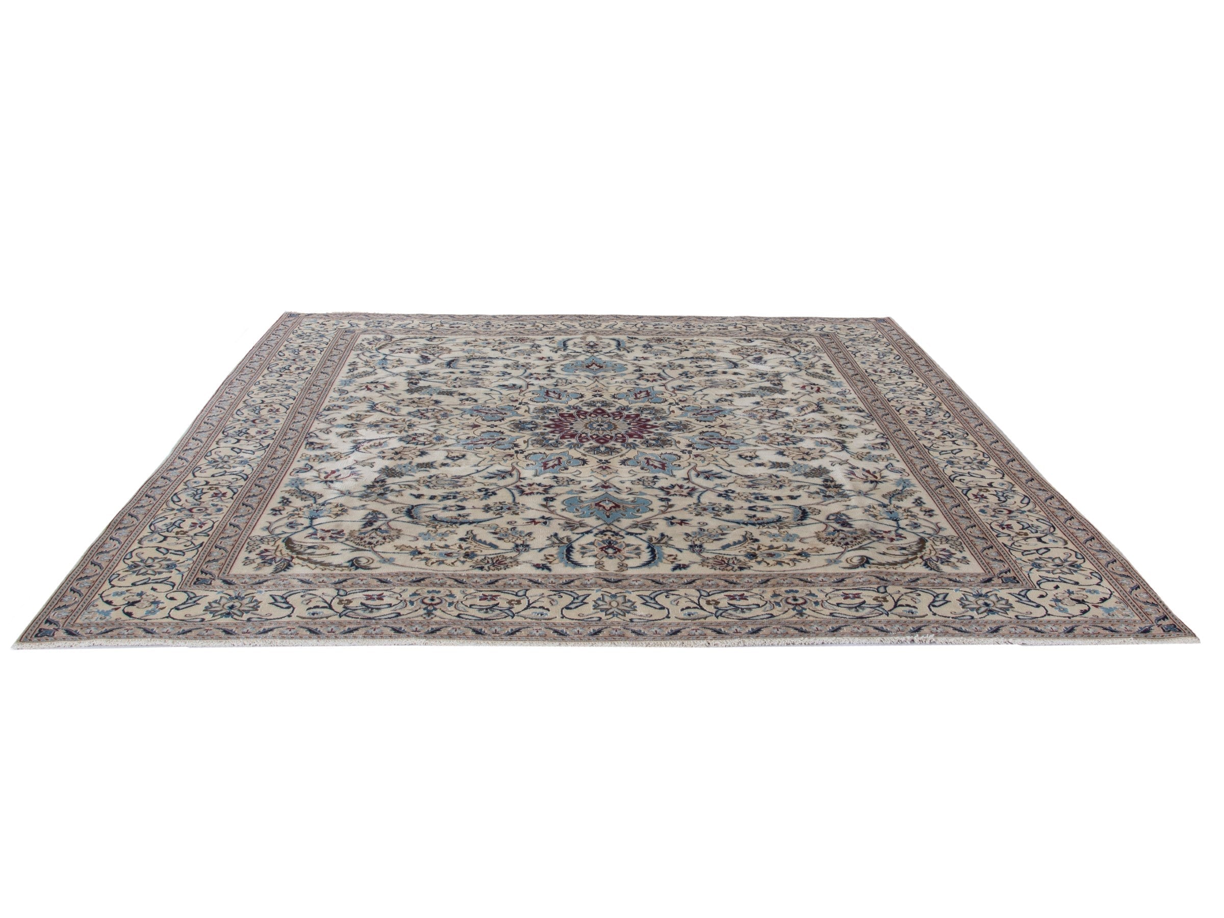 Persian Nain oversized rug in cream and dusty blue, view 2 of 19