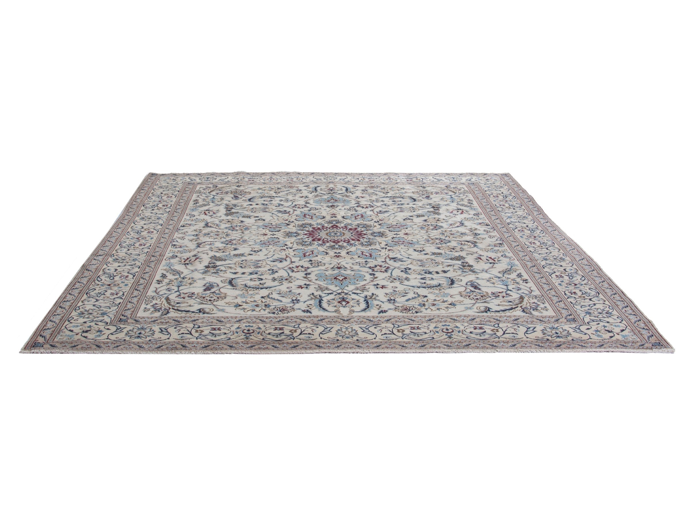 Persian Nain oversized rug in cream and dusty blue, view 3 of 19