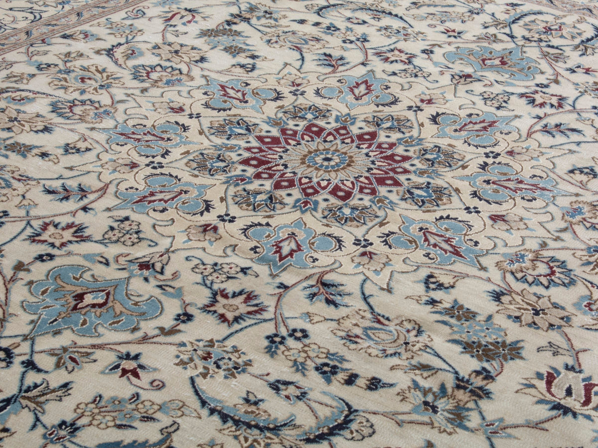 Persian Nain oversized rug in cream and dusty blue, view 10 of 20