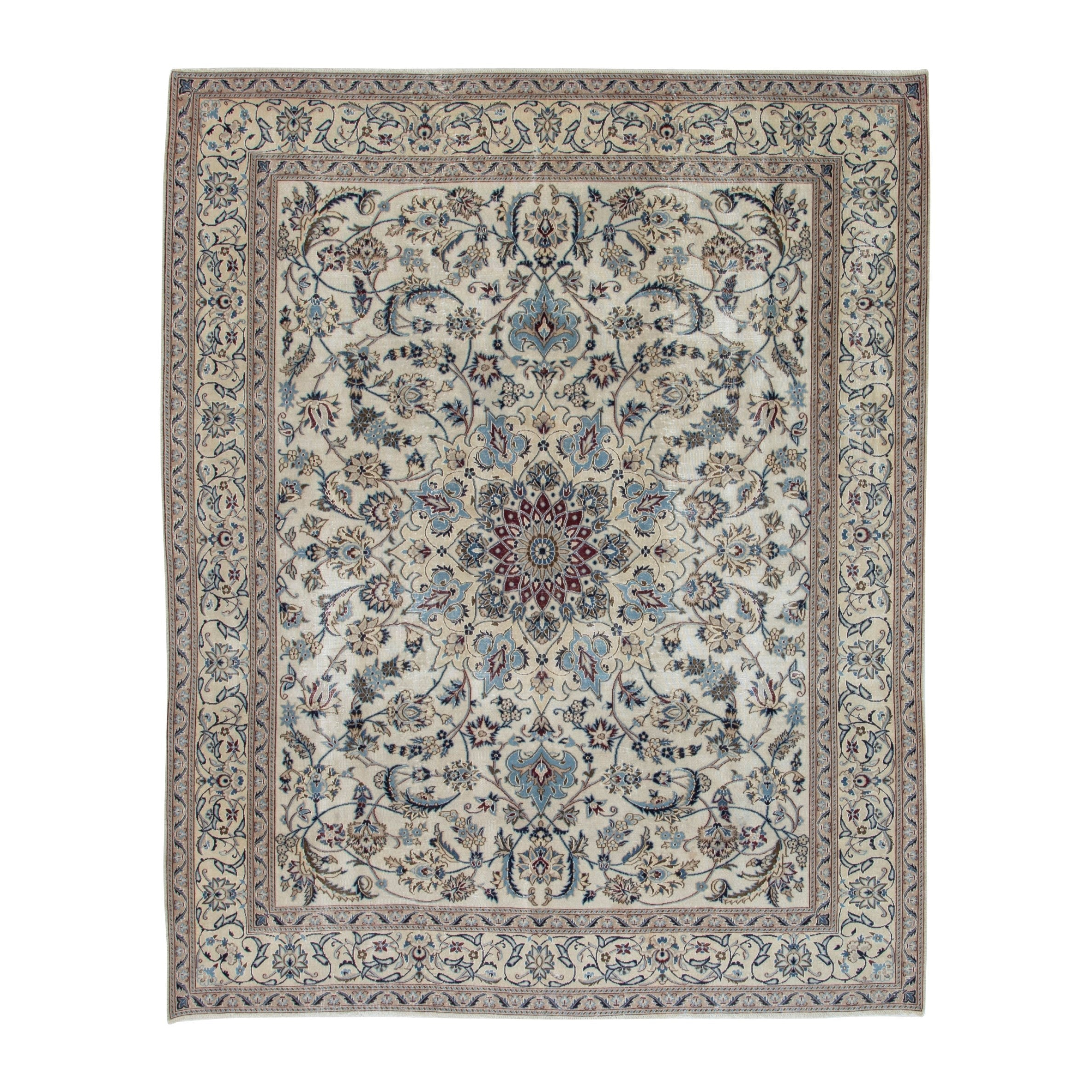 Persian Nain oversized rug in cream and dusty blue, 8' x 9'5"