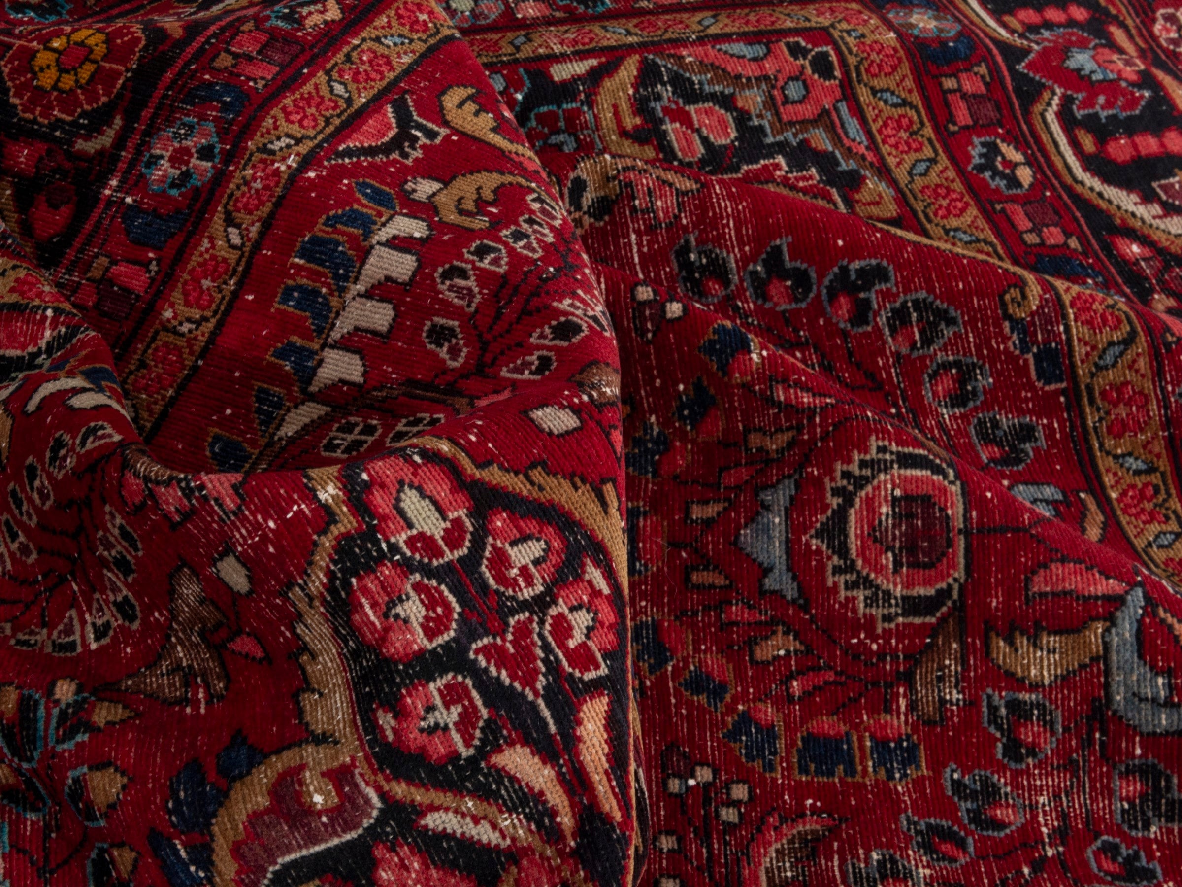 Persian Lilihan area rug in deep red and dark blue, view 19 of 24